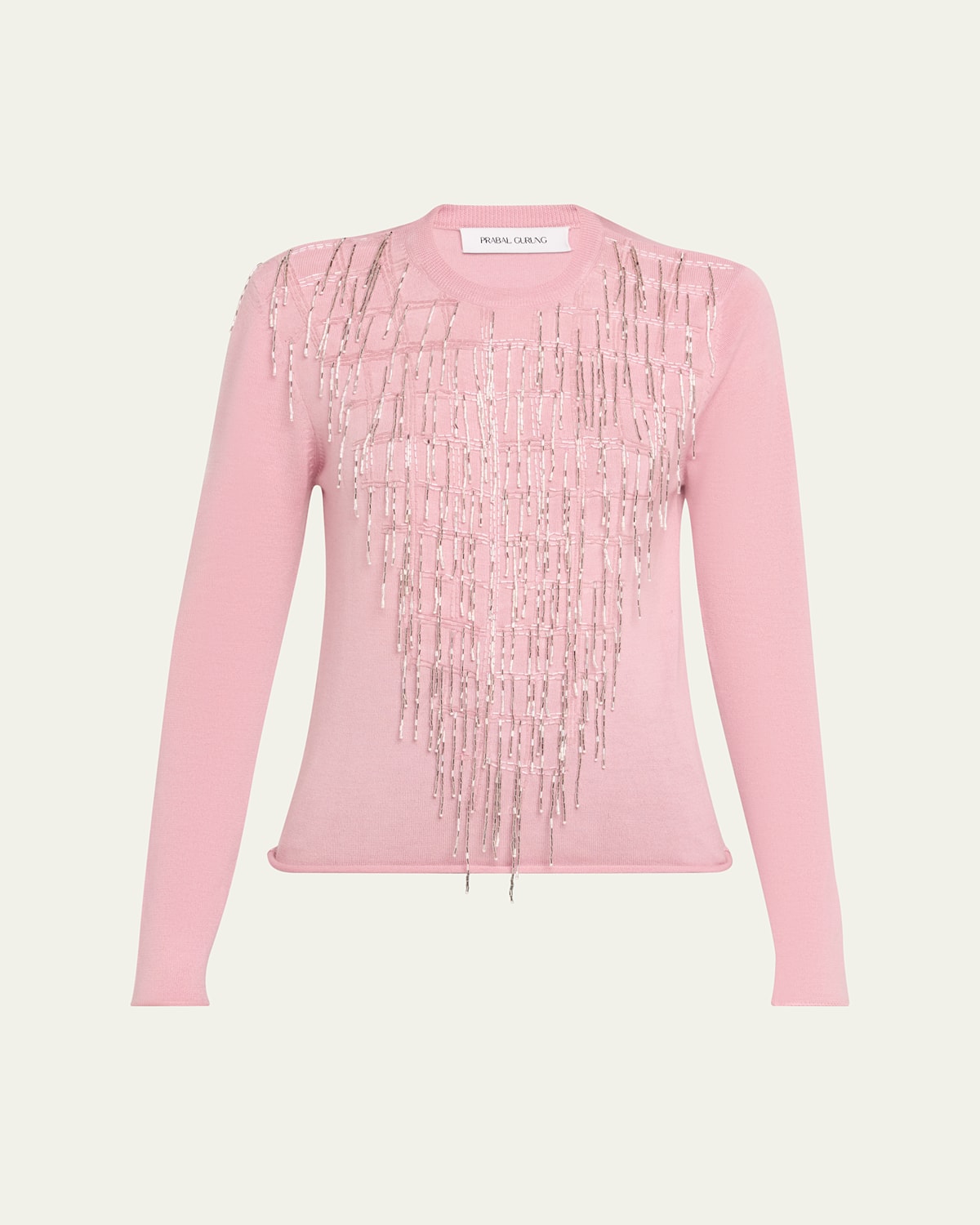 Prabal Gurung Tassle Embroidered Cashmere Crewneck Sweater In Pink
