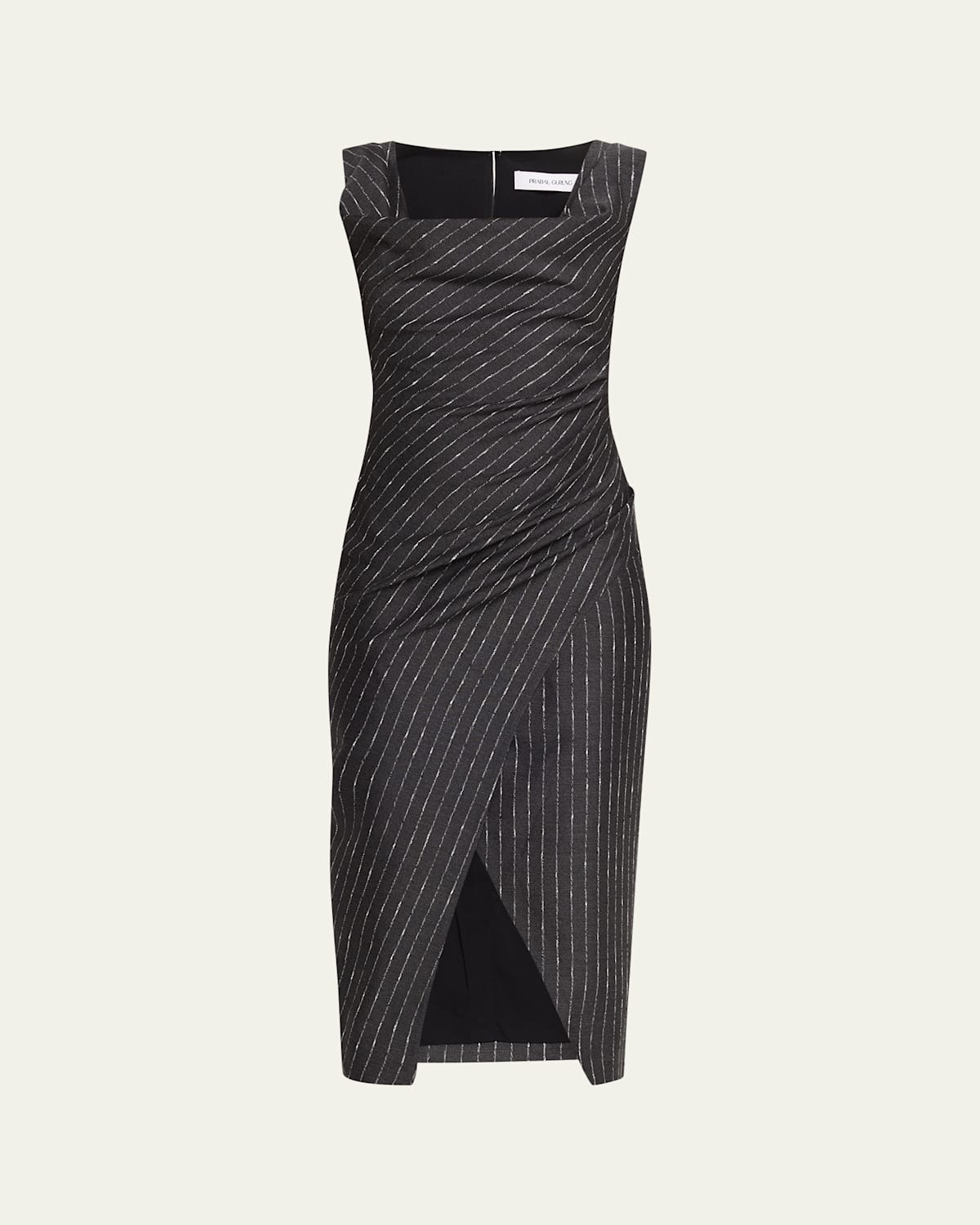 Prabal Gurung Sash Pinstriped Midi Dress In Black