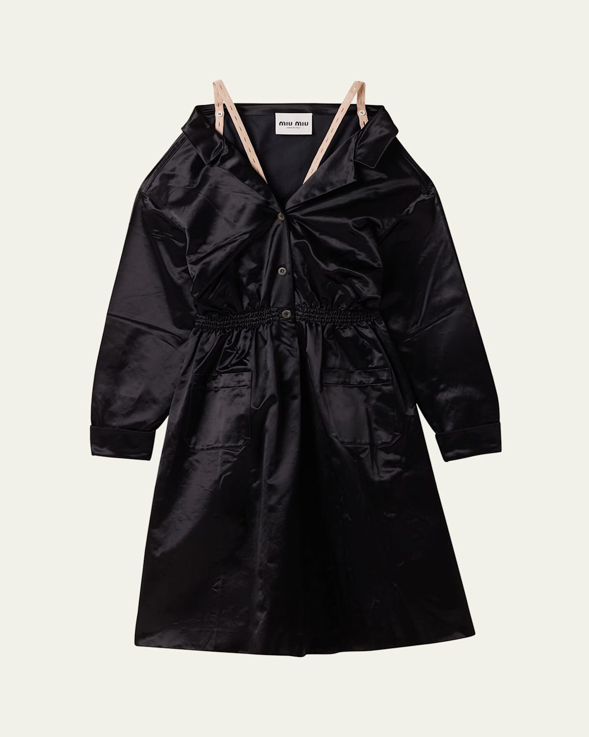 Miu Miu Elastic-waist Satin Dress In Black
