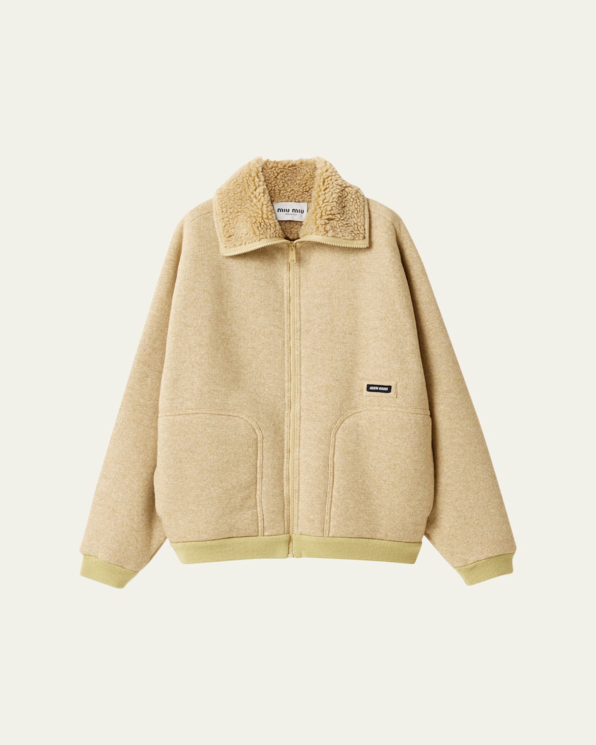 Miu Miu Faux Fur Lined Fleece Zip Jacket In Yellow