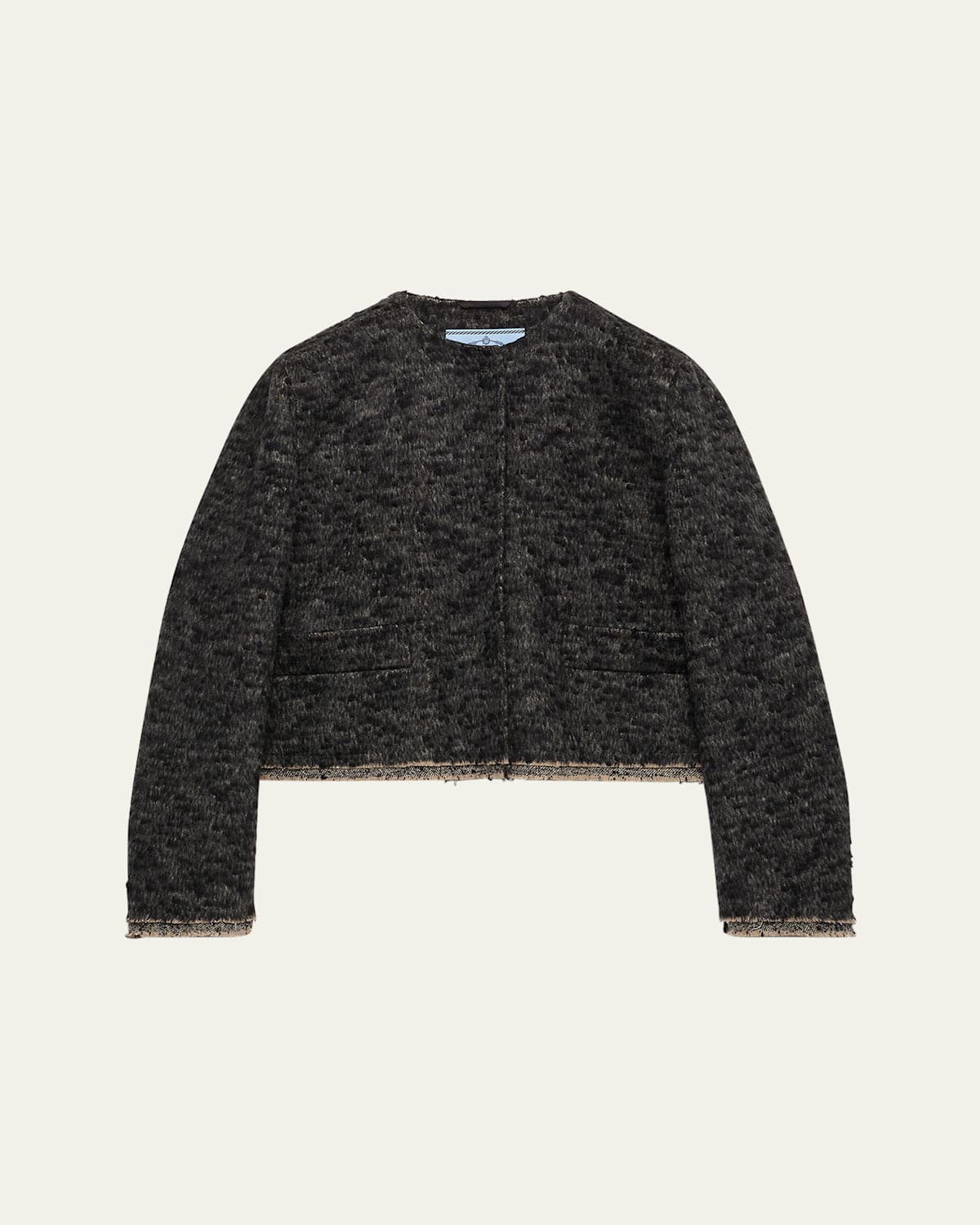 Prada Tweed Double-hem Single-breasted Jacket In Gray