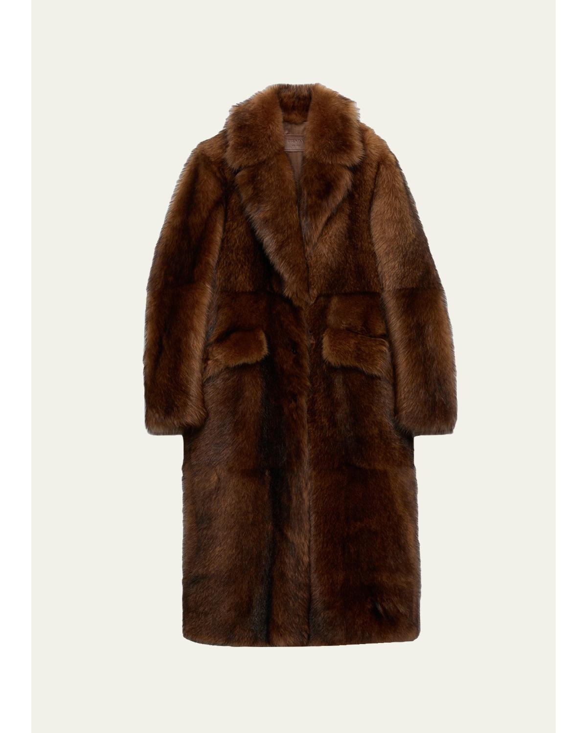 Single-Breasted Lamb Shearling Long Coat