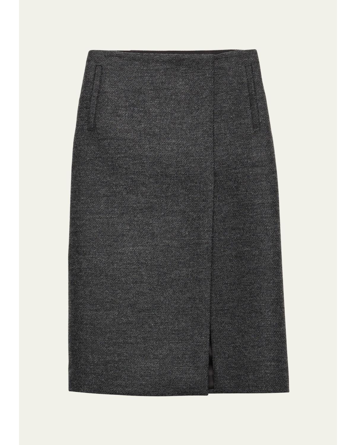 Two-Tone Wool Slit Skirt