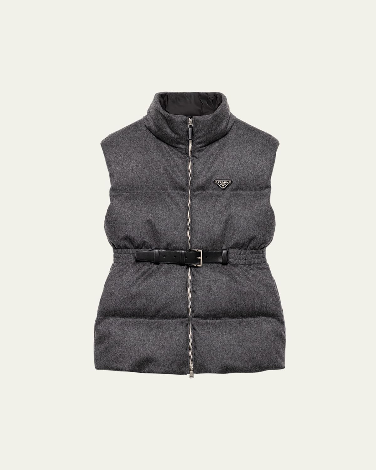 Prada Womens Grey Branded High-neck Wool-down Gilet In Black