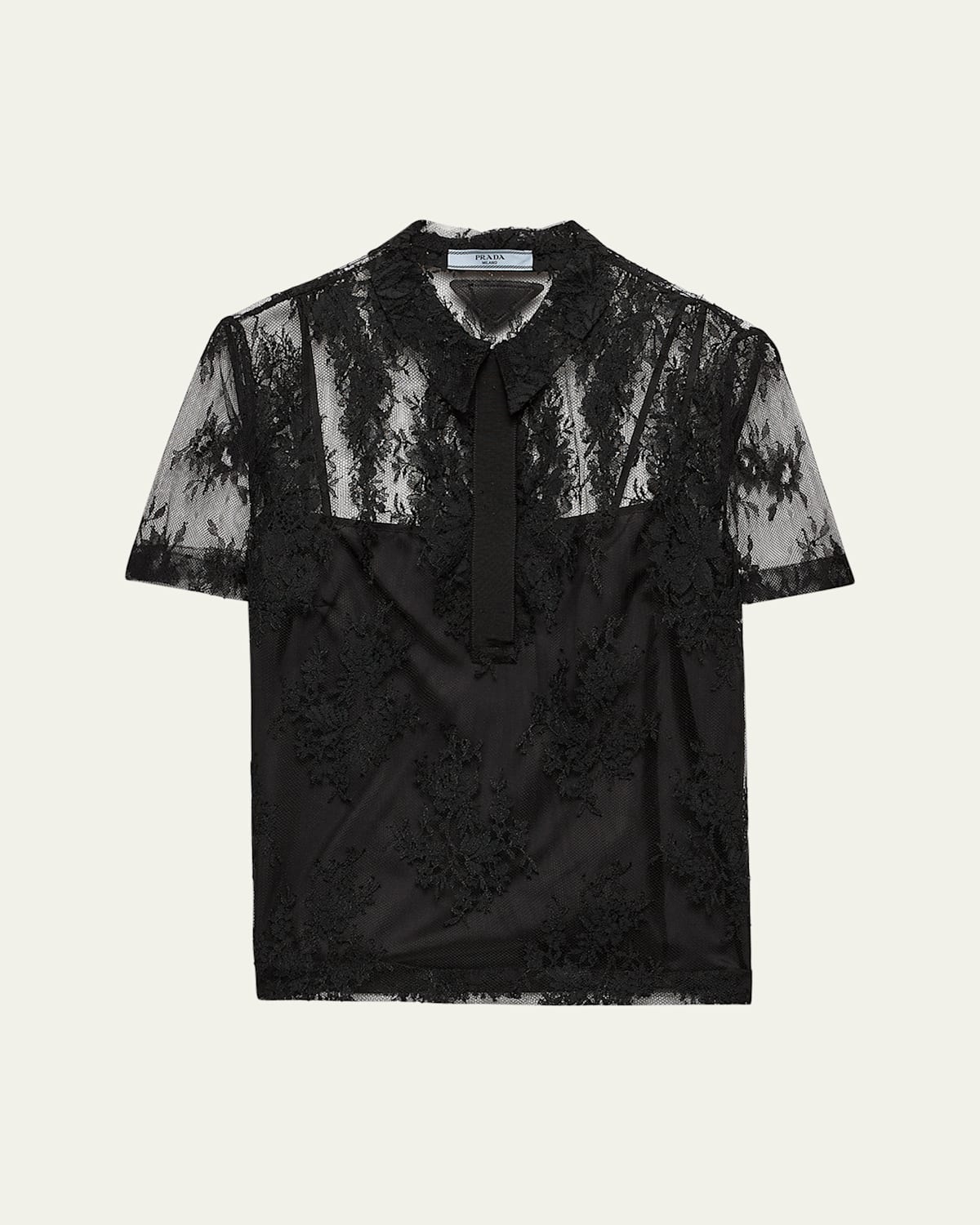 Prada Short-sleeve Lace Blouse In Black