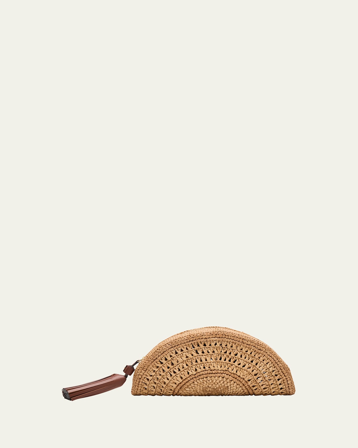 Anya Hindmarch Half Moon Bow Tasseled Leather-trimmed Raffia Clutch In Brown