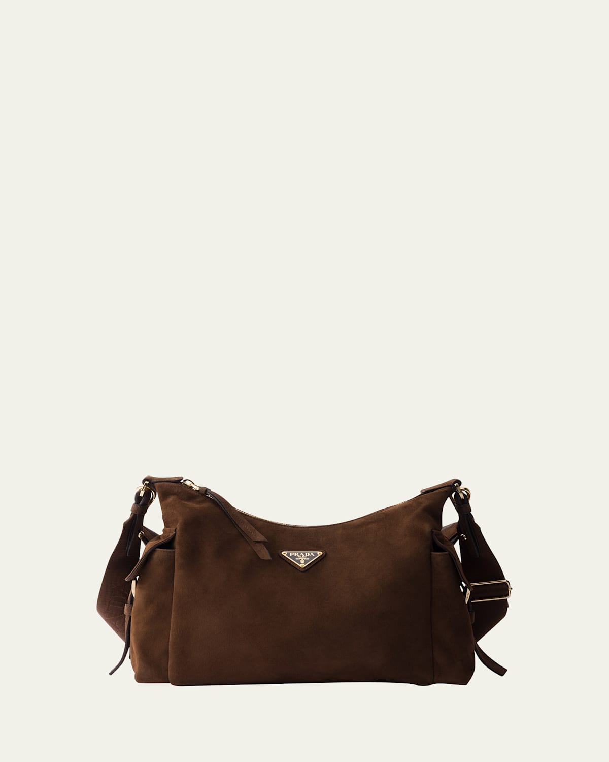 Prada Lambskin Suede Shoulder Bag In Brown