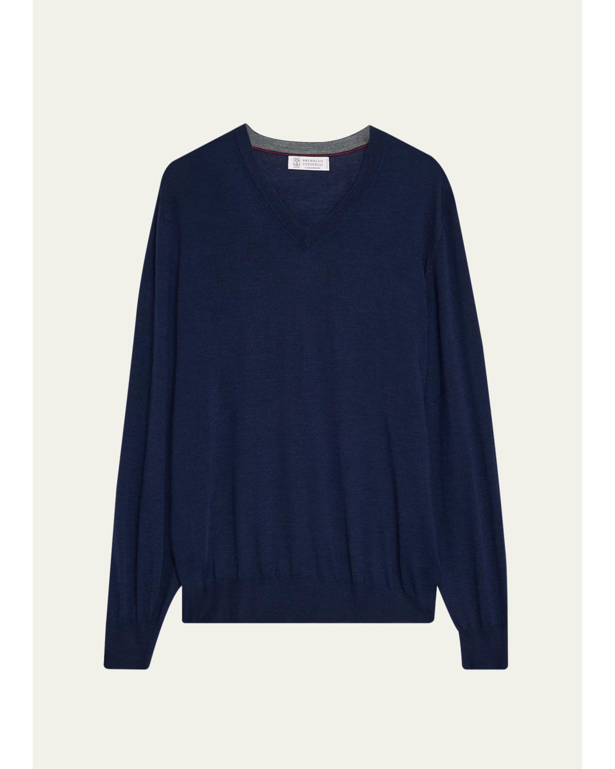 Men'S Fine Gauge Wool And Cashmere V-Neck Sweater
