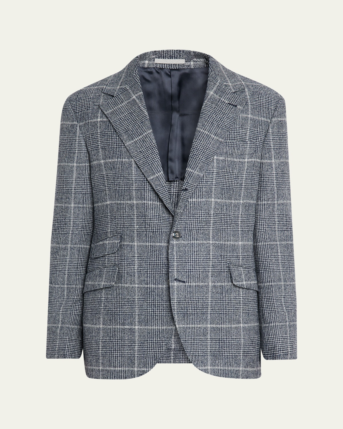 Brunello Cucinelli Men's Overplaid Metal-button Sport Coat In Blue