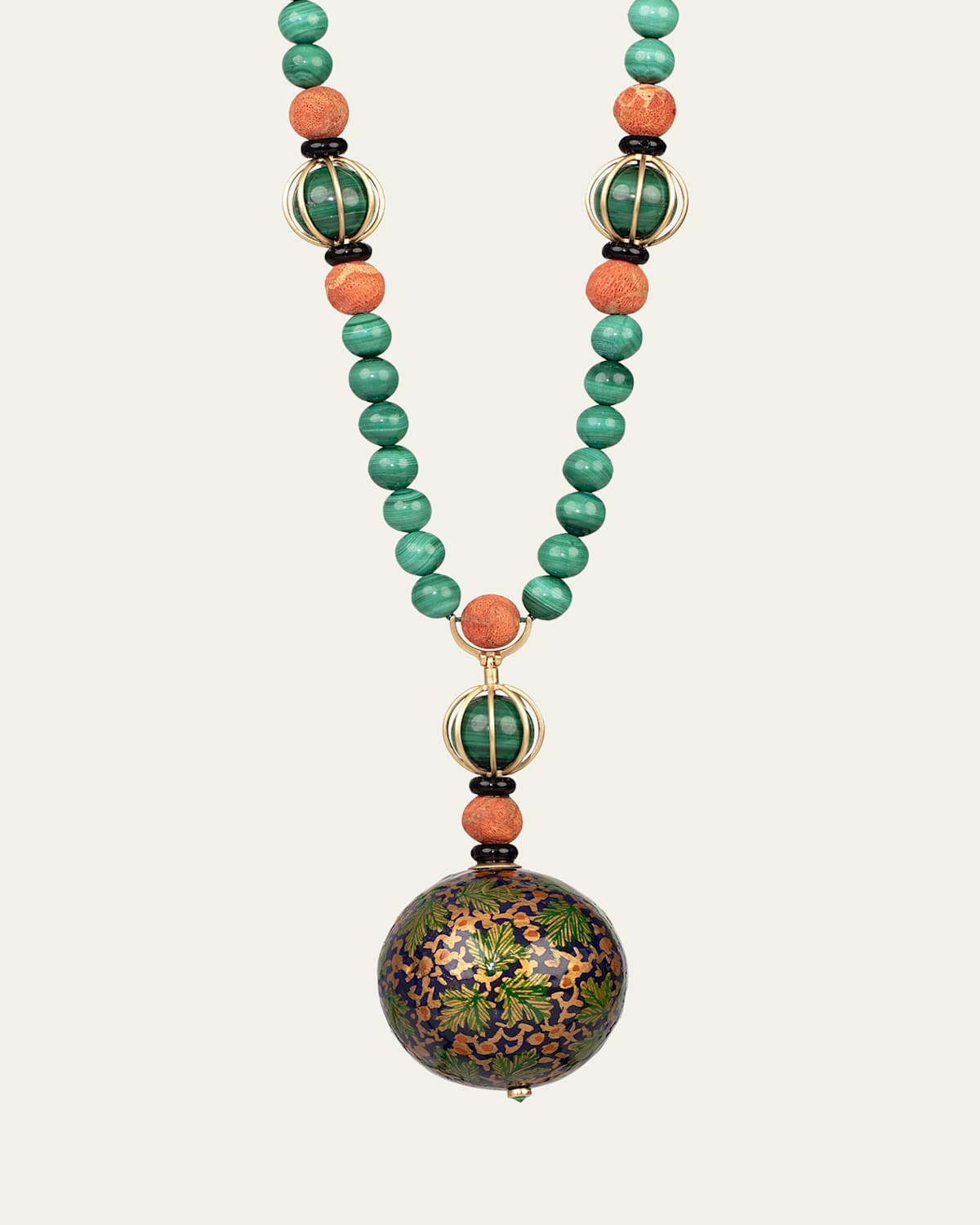 Silvia Furmanovich Papier Mache Pendant Necklace with Coral and Tsavorite