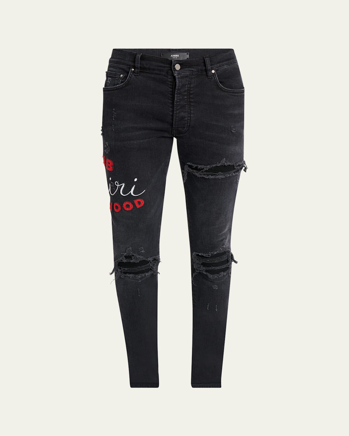Amiri Men's D-club Applique Distressed Skinny Jeans In Black