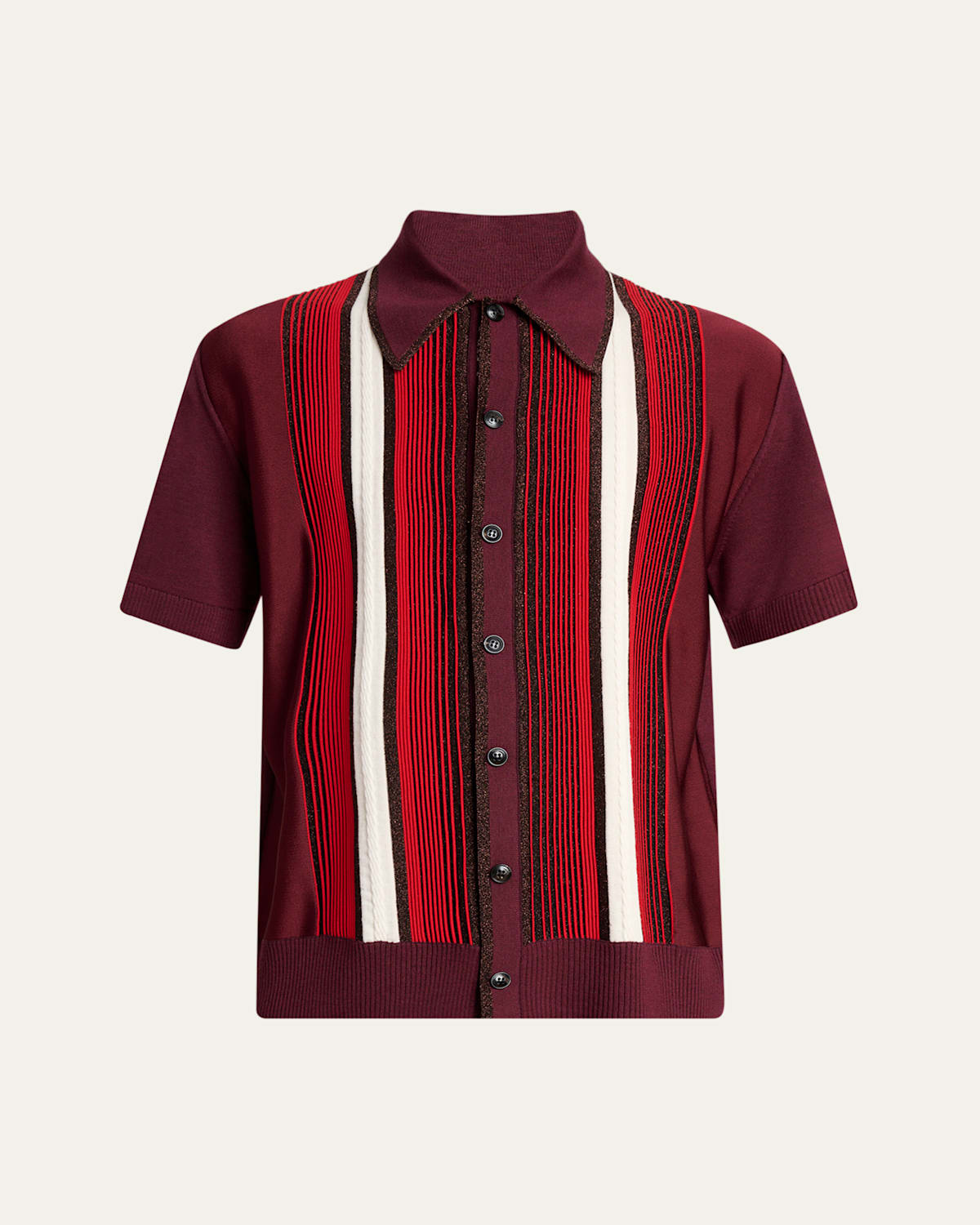 Amiri Striped Shirt With Embellishments And Short Sleeves In Burgundy