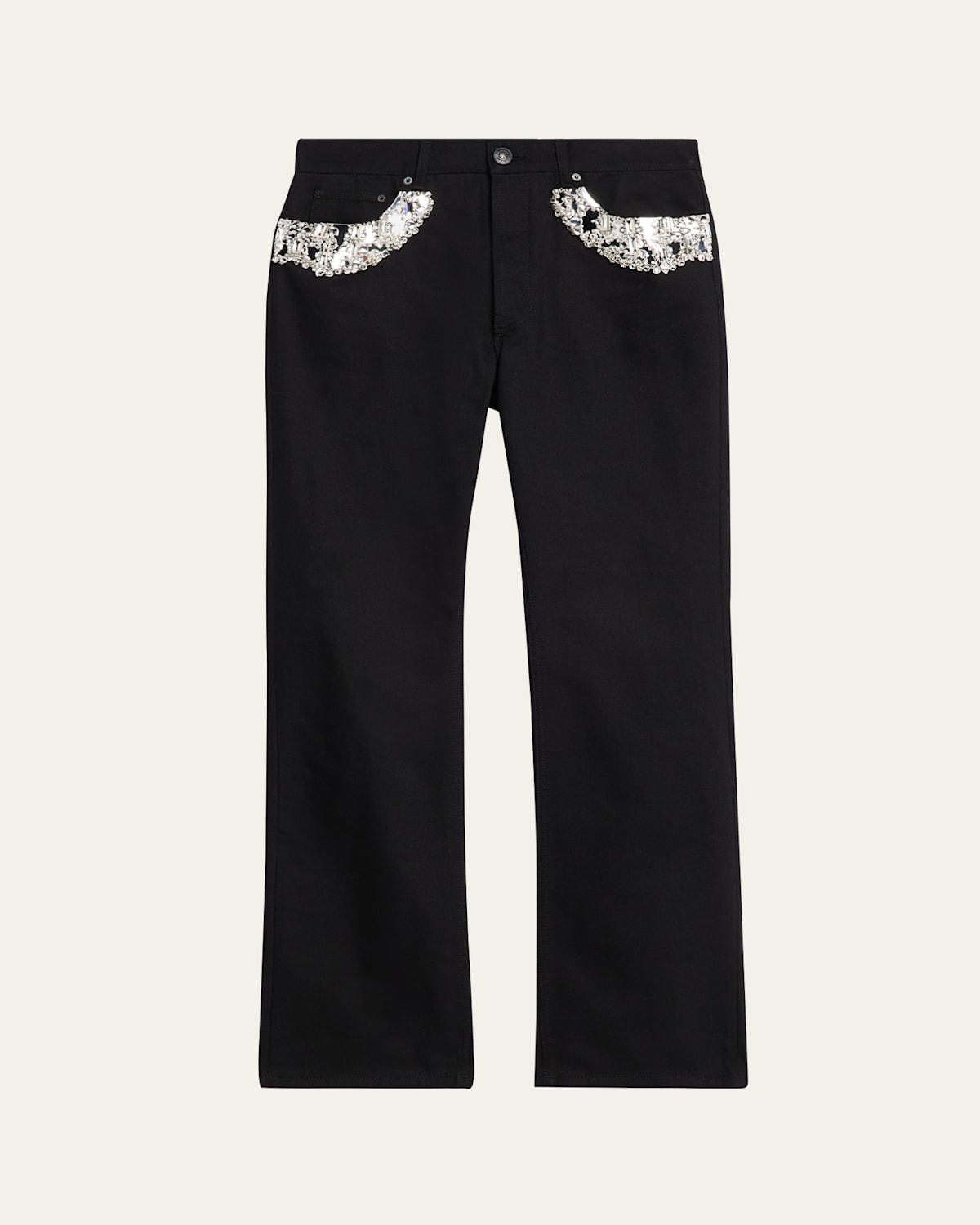 Alexander Mcqueen Men's Black Denim Slim Crystal-trim Jeans In Black
