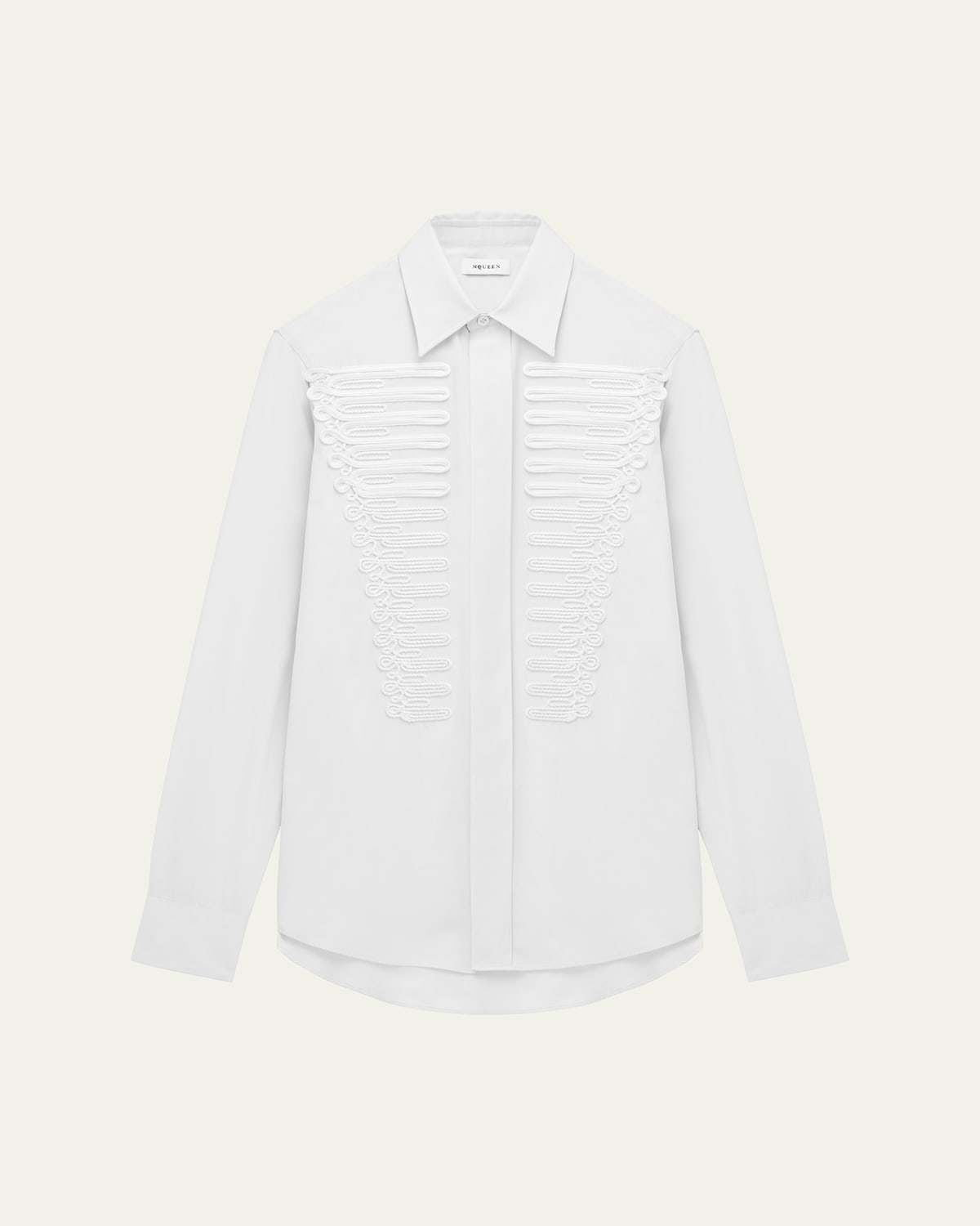 Alexander Mcqueen Mcqueen Ceremonial Soutache Embellished Cotton Poplin Button-up Shirt In White