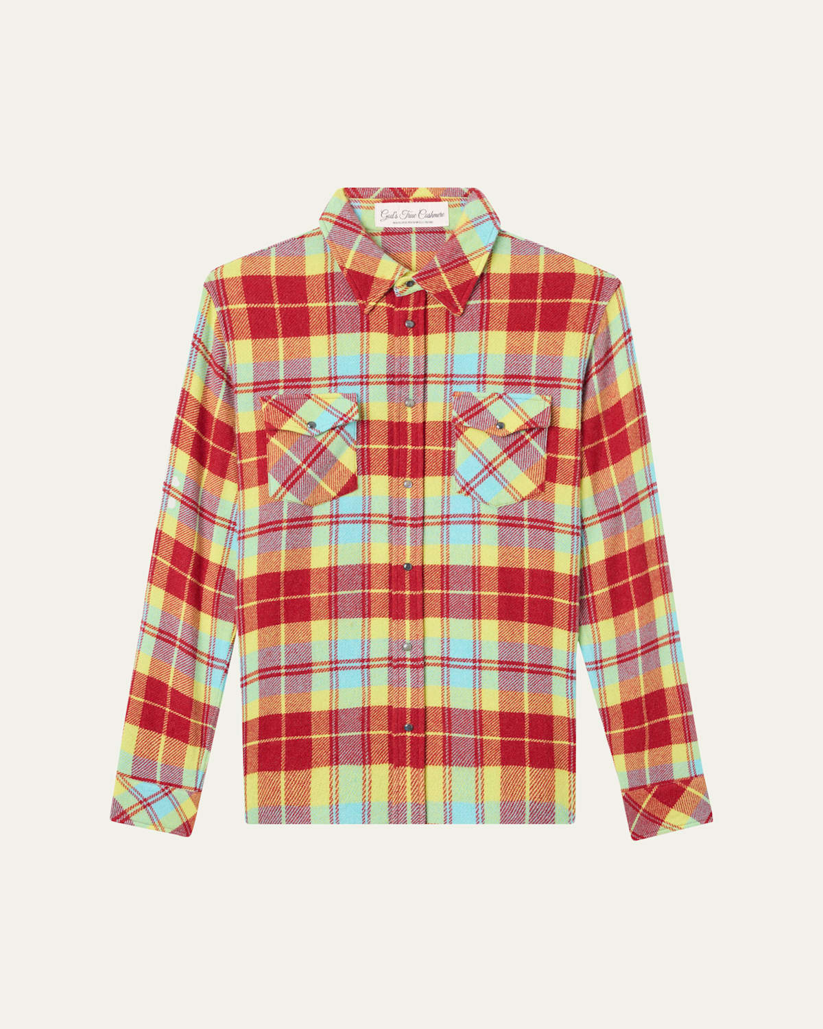 God 's True Cashmere Men 's Cashmere Tartan Two-Pocket Button-Down Shirt