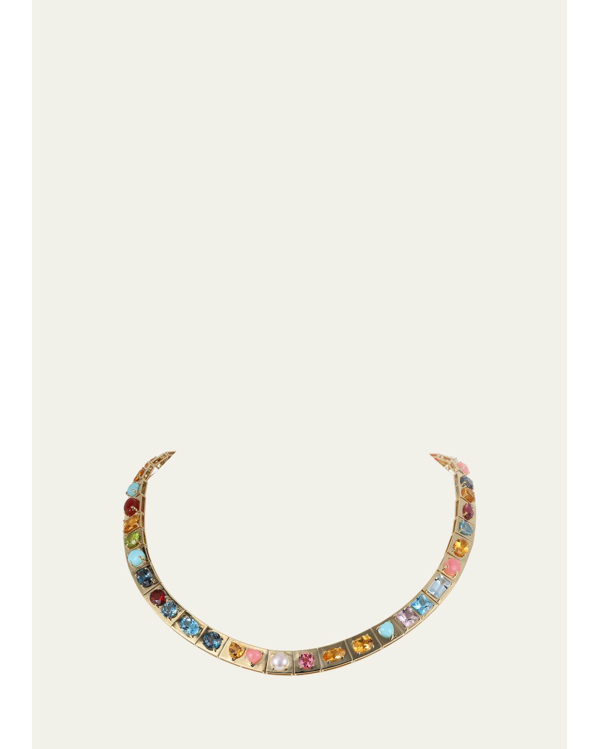 14K Yellow Gold LEGGO XL Multi Stones Necklace, 16"L