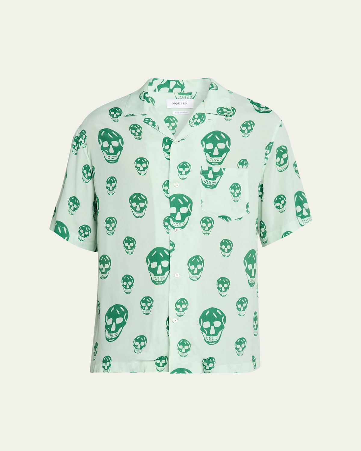 Alexander Mcqueen Men's Skulls Crepe De Chine Camp Shirt In Green