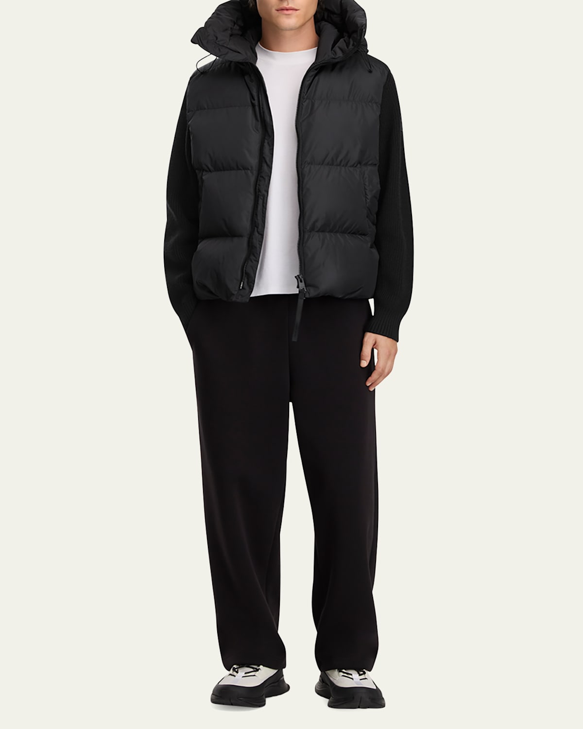 Men'S Hybridge Wool-Knit Nylon Down Hooded Jacket