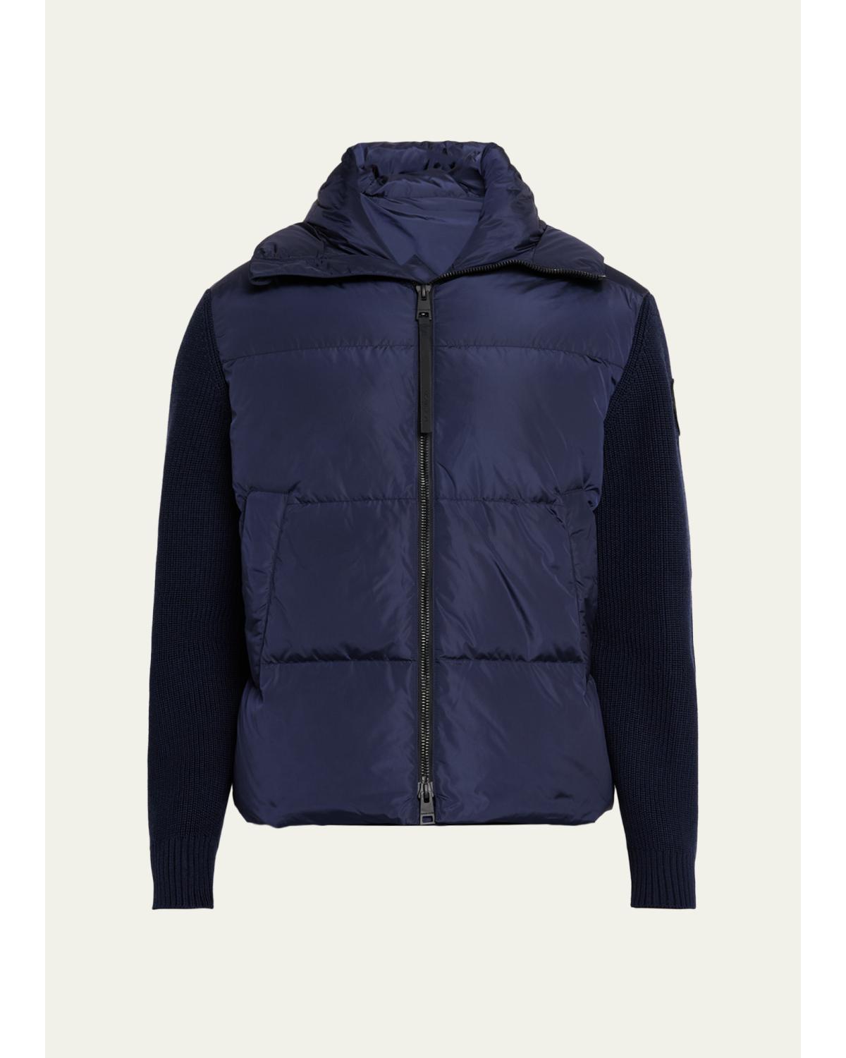 Men's HyBridge Wool-Knit Nylon Down Hooded Jacket