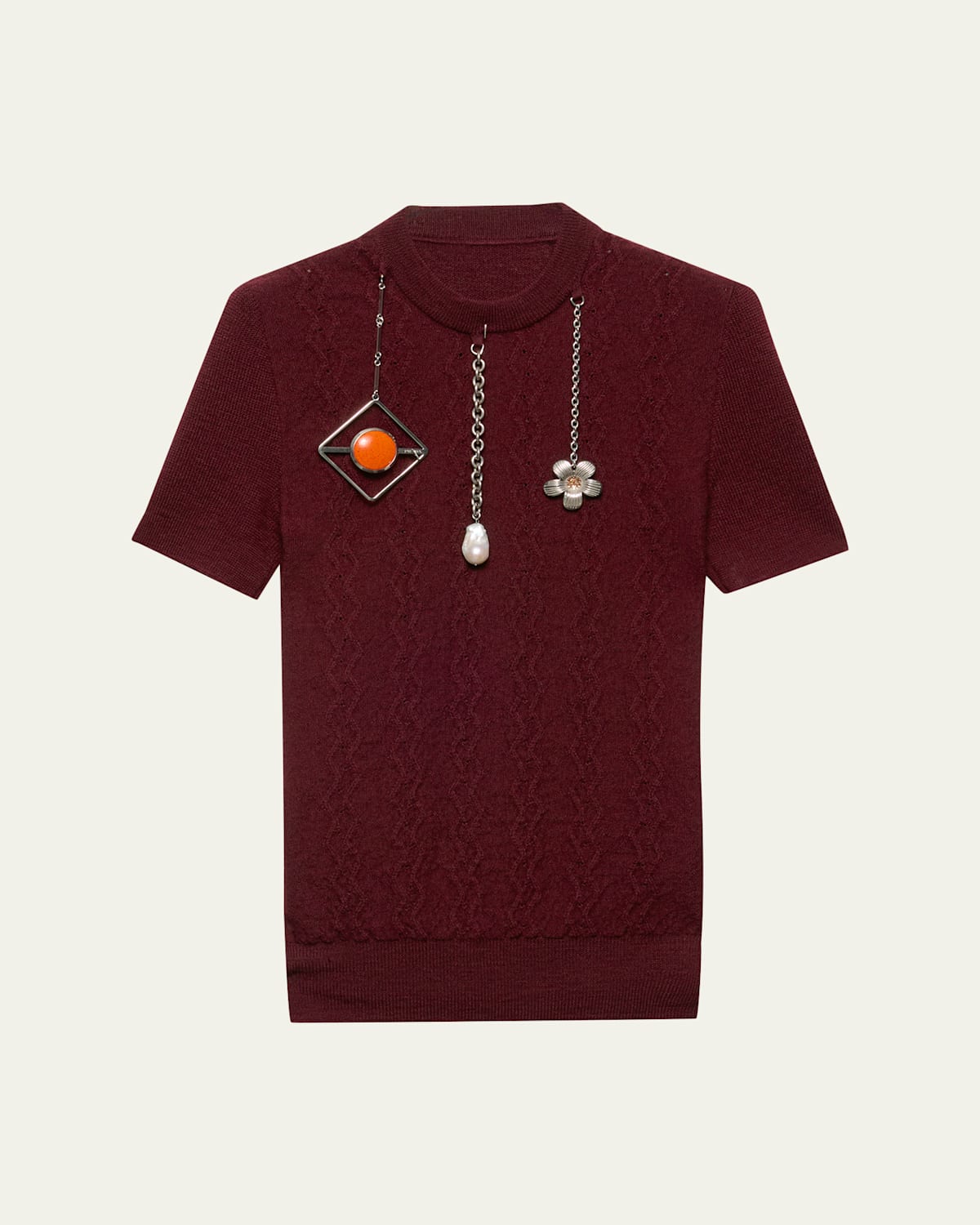 Prada Pendant Short-sleeve Wool Sweater In Red