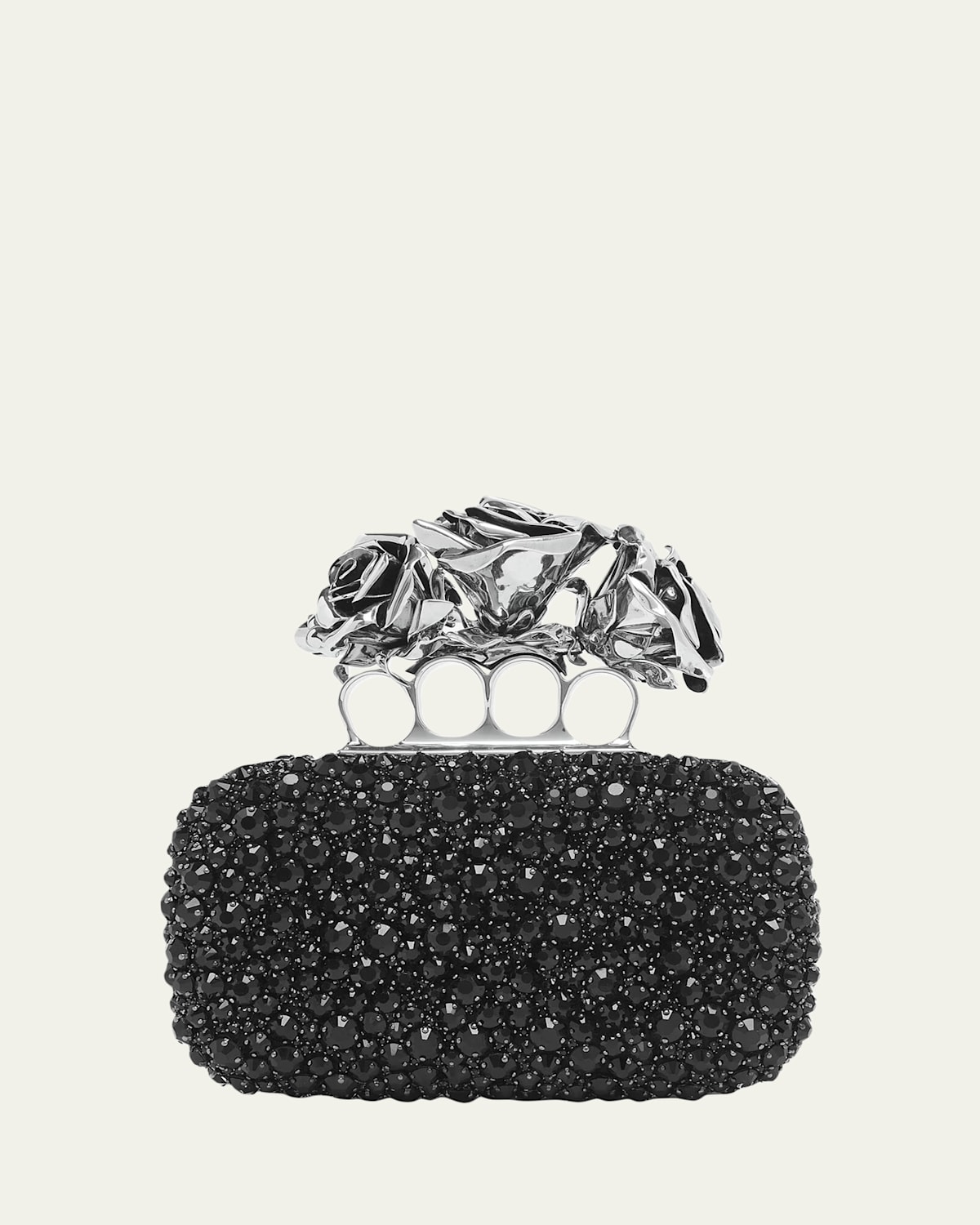 Alexander Mcqueen Rose Sculptural Crystal-encrusted Clutch Bag In Black