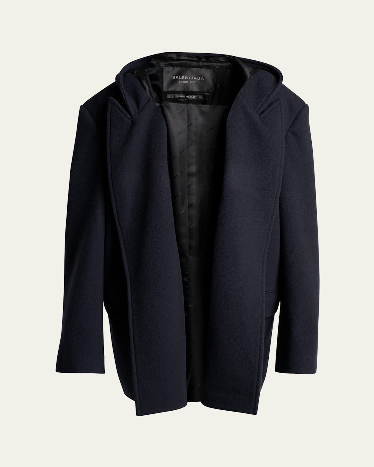 Balenciaga Men's Wool Oversized Hooded Short Coat In Blue