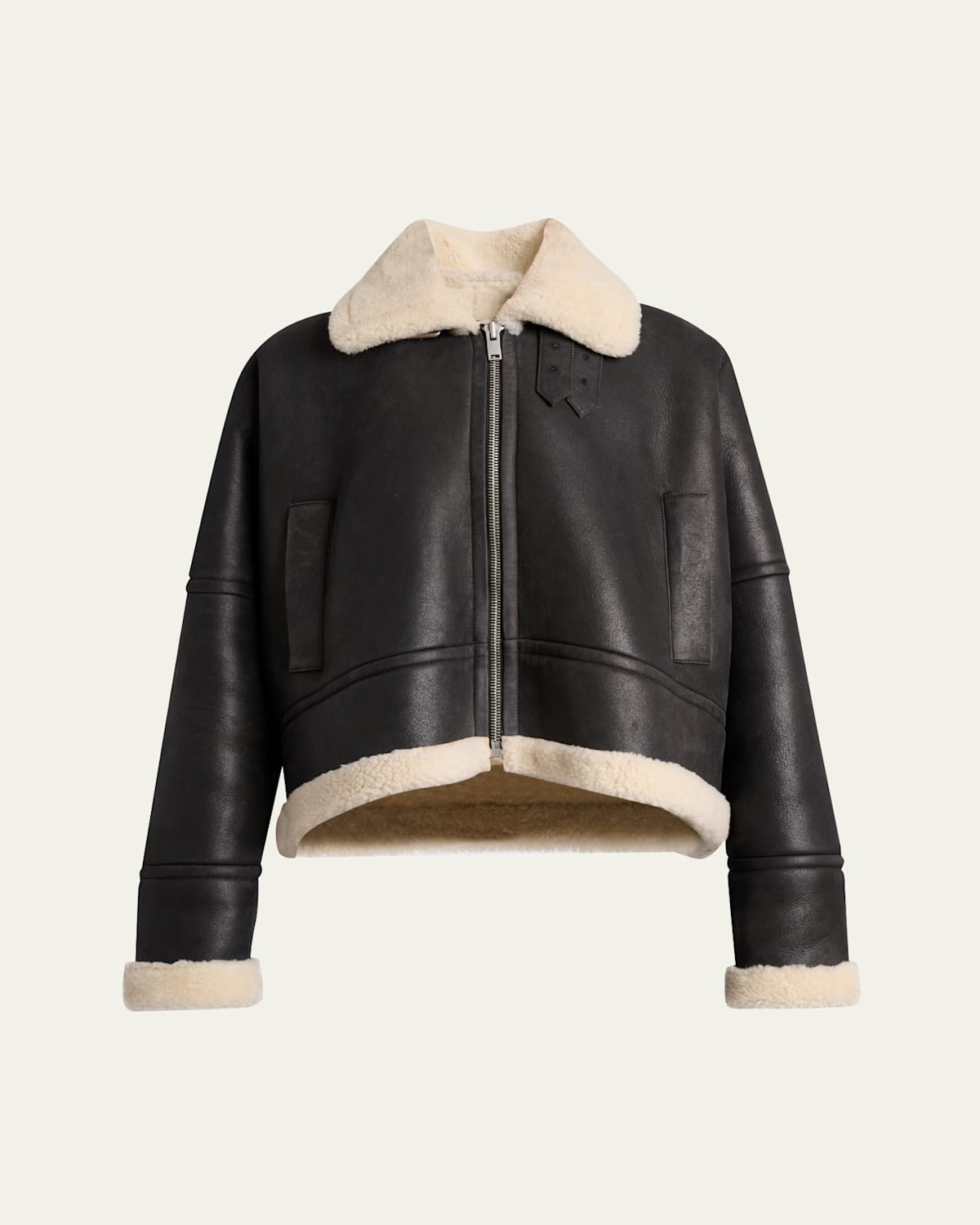 Proenza Schouler Alya Lamb Shearling Oversized Aviator Jacket In Black