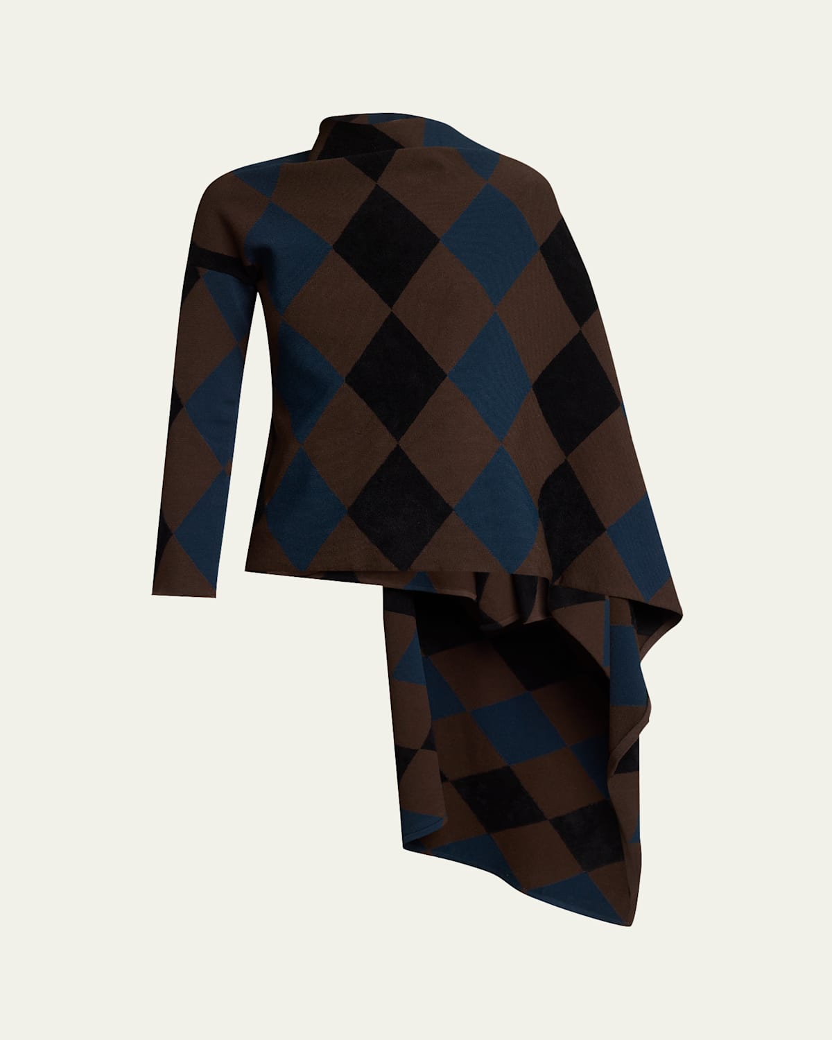 Proenza Schouler Vanne Argyle Cape Sweater In Brown