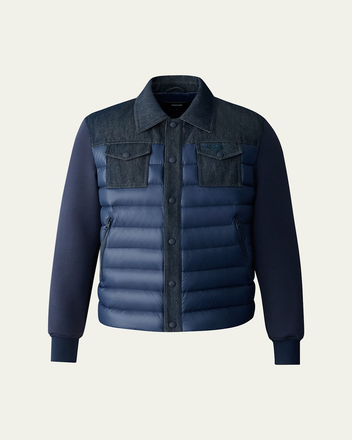 Mackage Men's Donovan Denim Down Quilted Snap-front Jacket In Blue