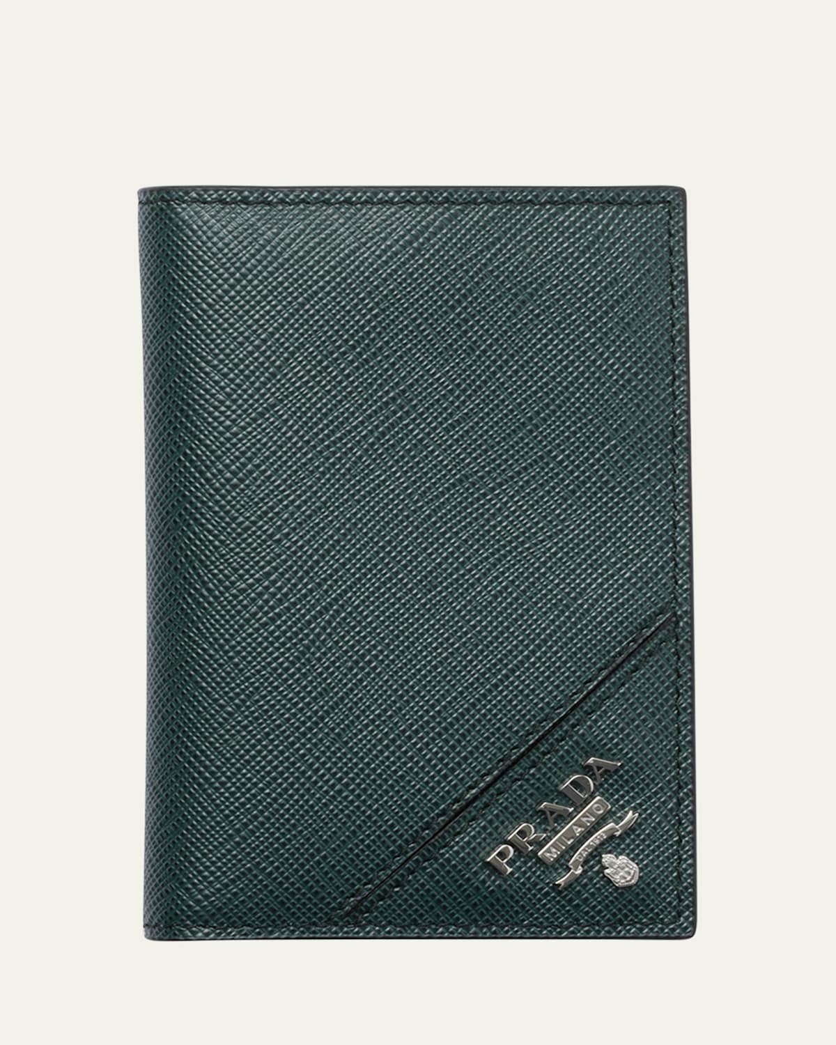 Prada Textured Leather Cardholder In Green