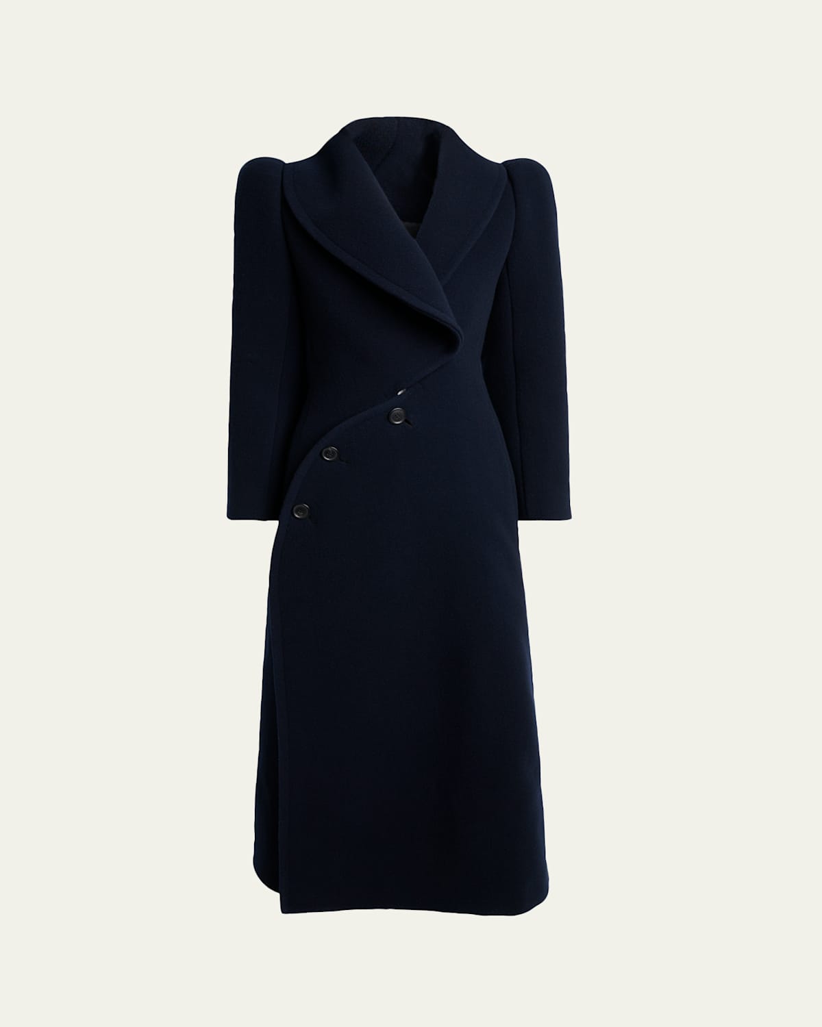 Alaïa Curved Double-breasted Long Coat In Blue