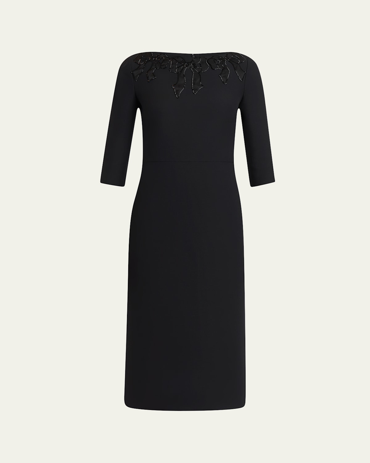 Valentino Bow Embroidered Wool Silk Midi Dress In Black
