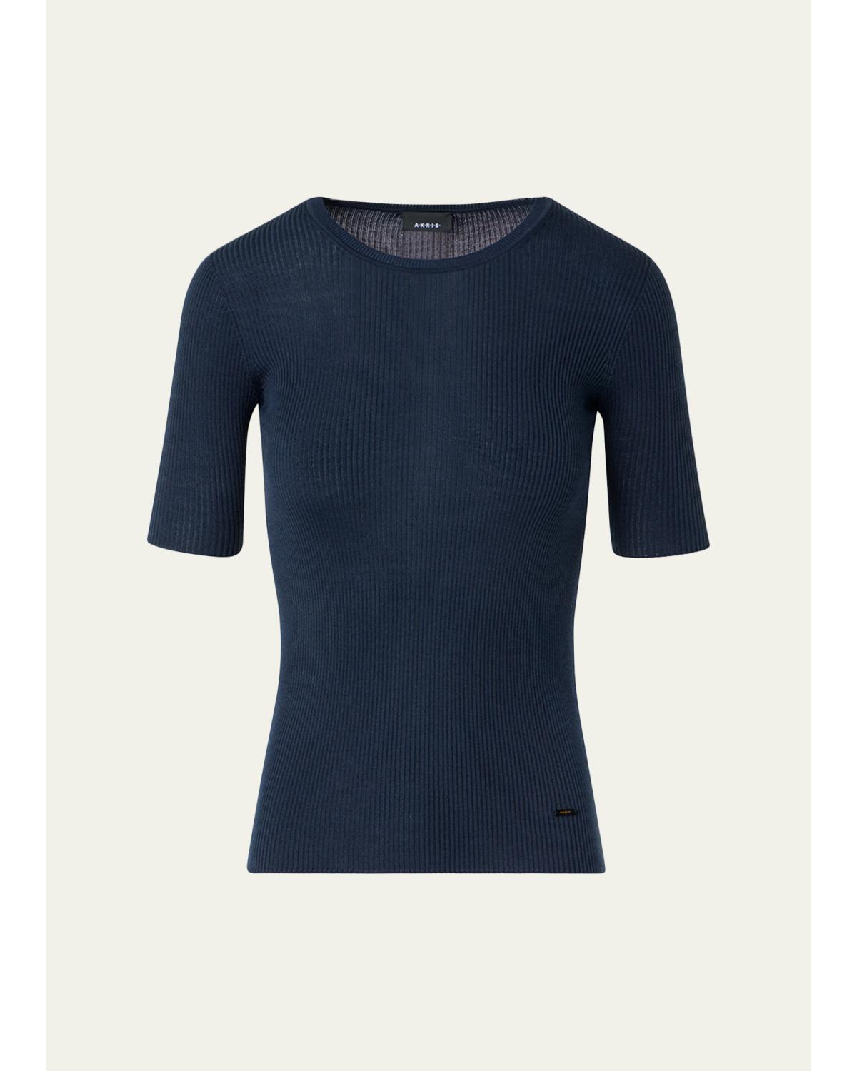 Cotton Silk Short-Sleeve Sweater