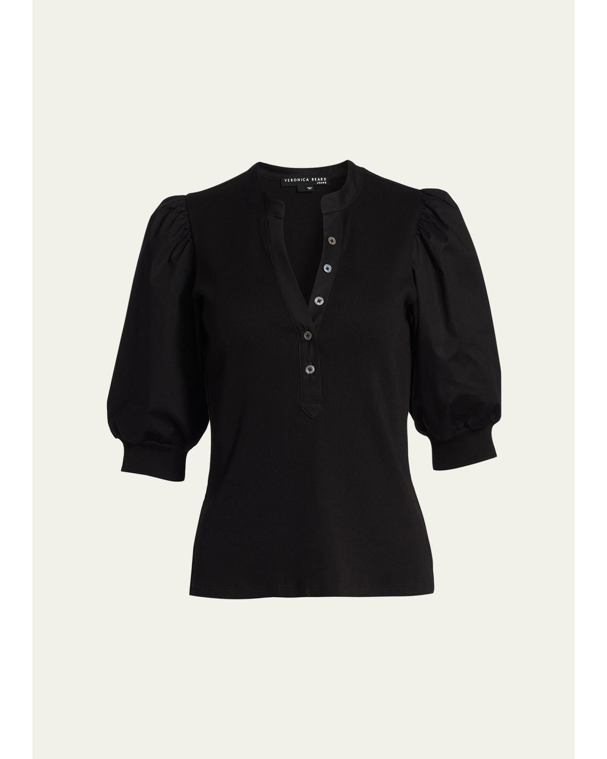 Coralee Puff Sleeve Button-Front Top
