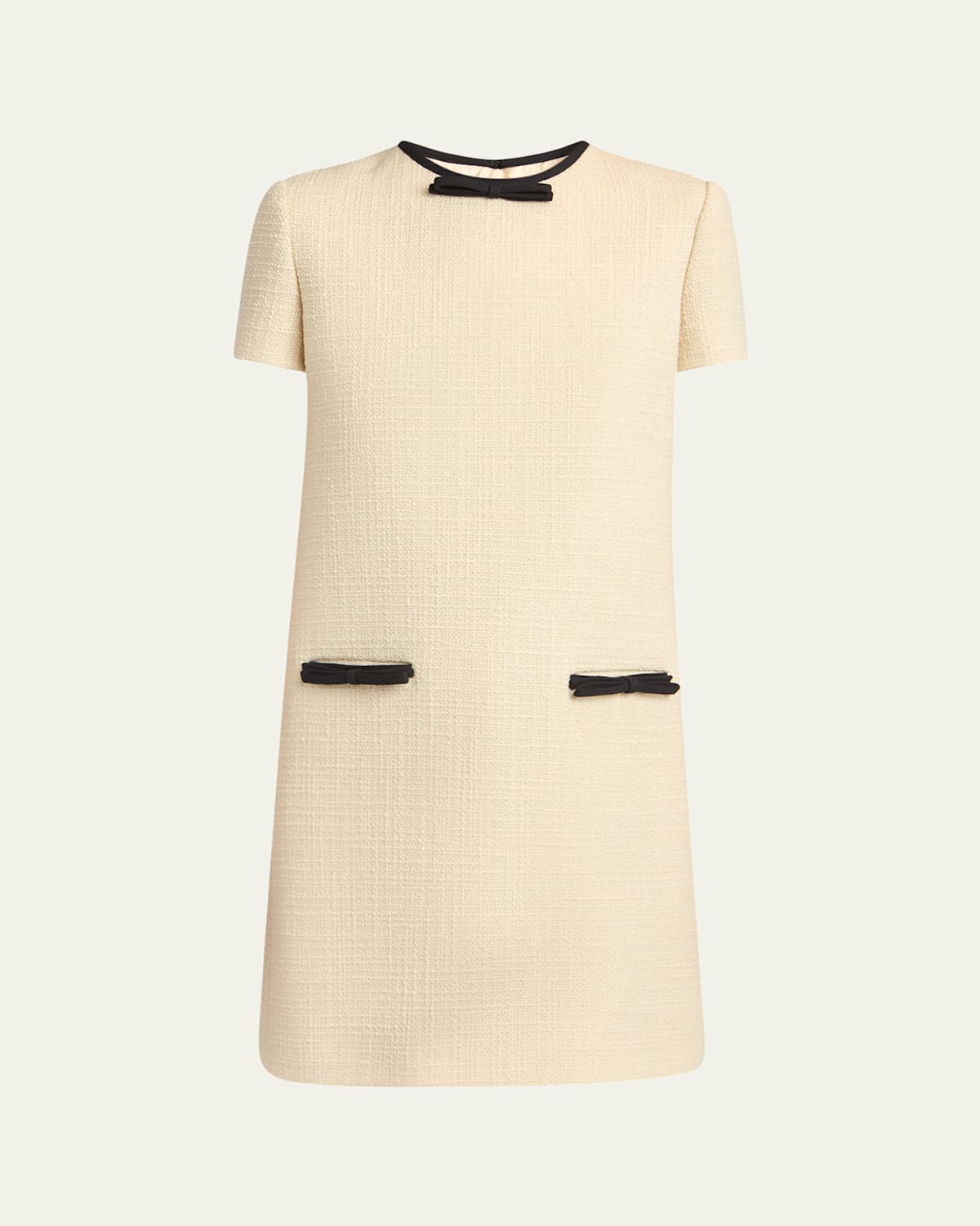 Valentino Bow-detail Wool-blend Tweed Minidress In Neutral
