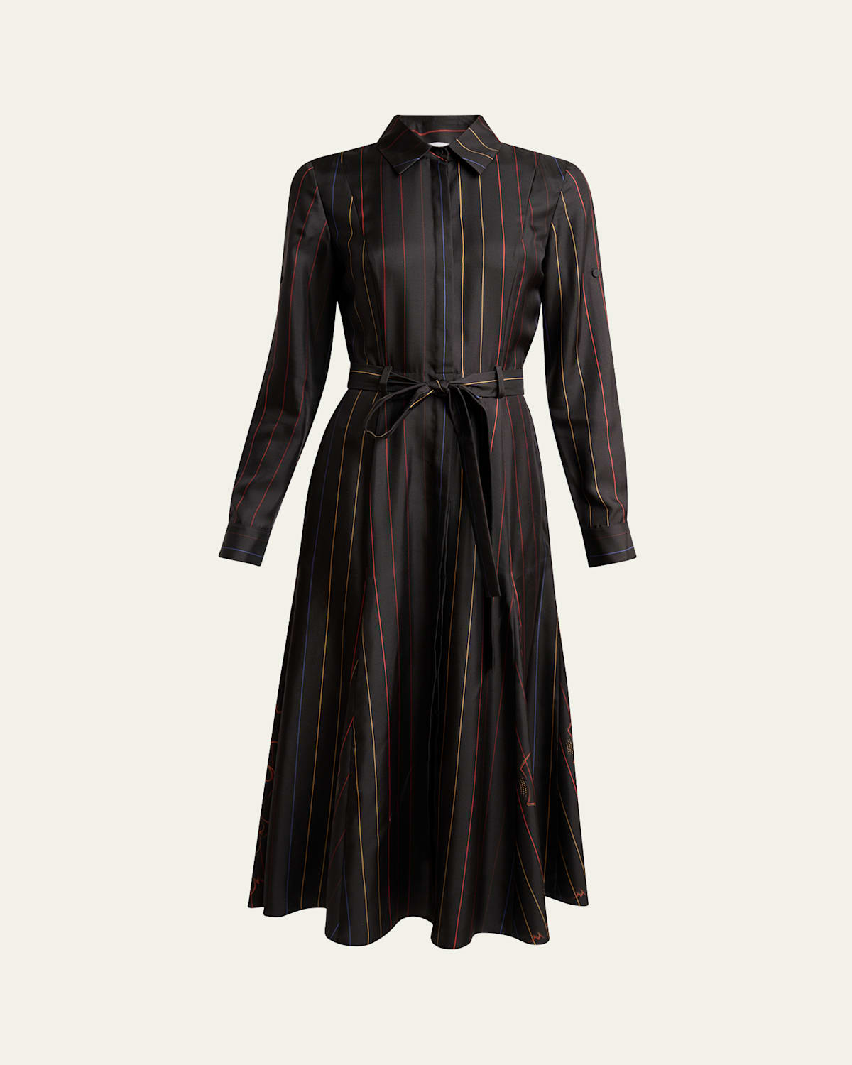 Gabriela Hearst Galway Striped Silk Belted Midi Shirtdress In Multi