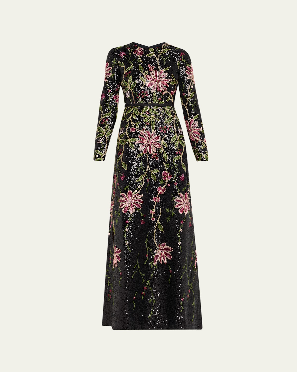 Giambattista Valli Floral Sequined Long-sleeve A-line Gown In Animal Print