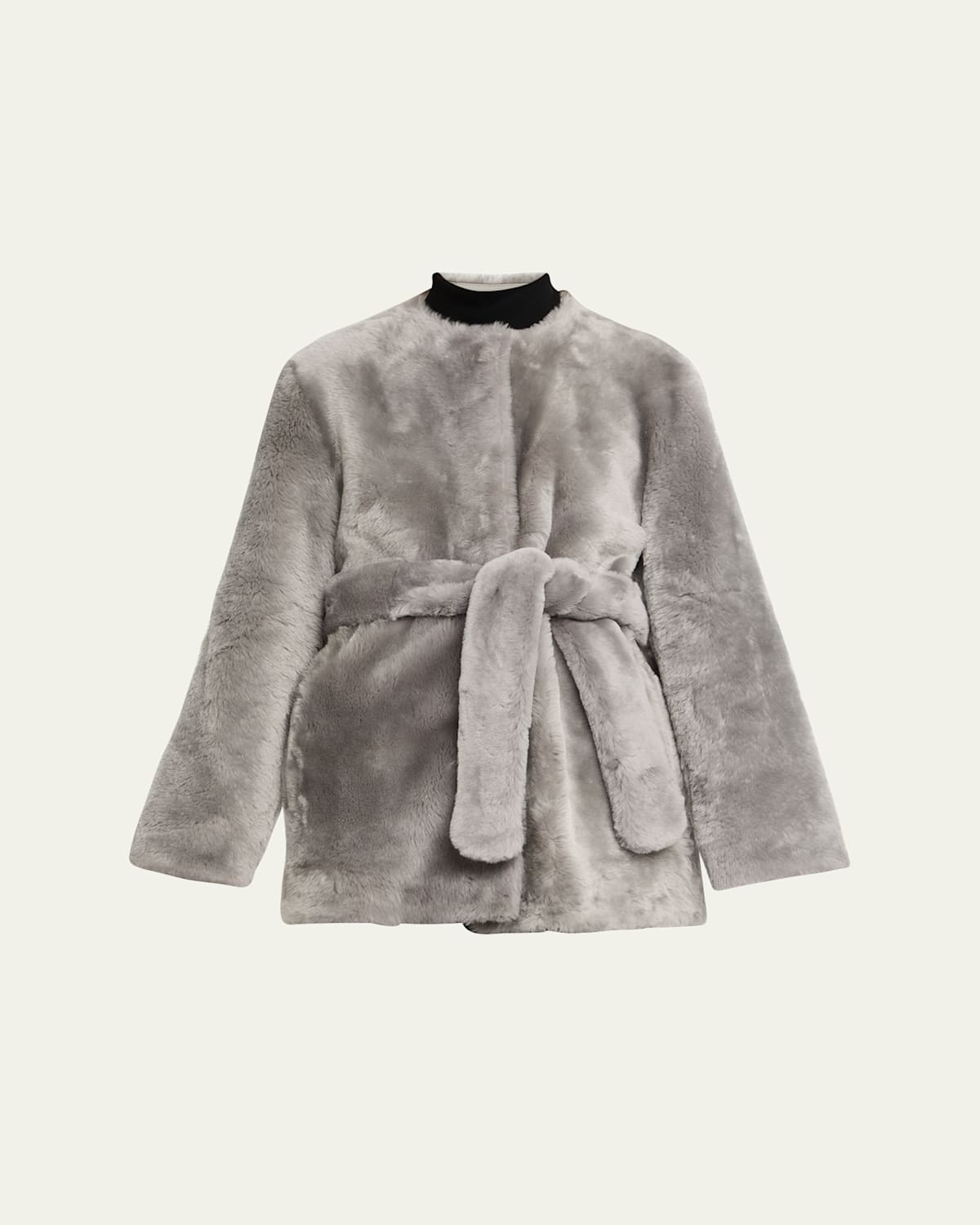 Totême Plush Shearling Belted Coat In Gray