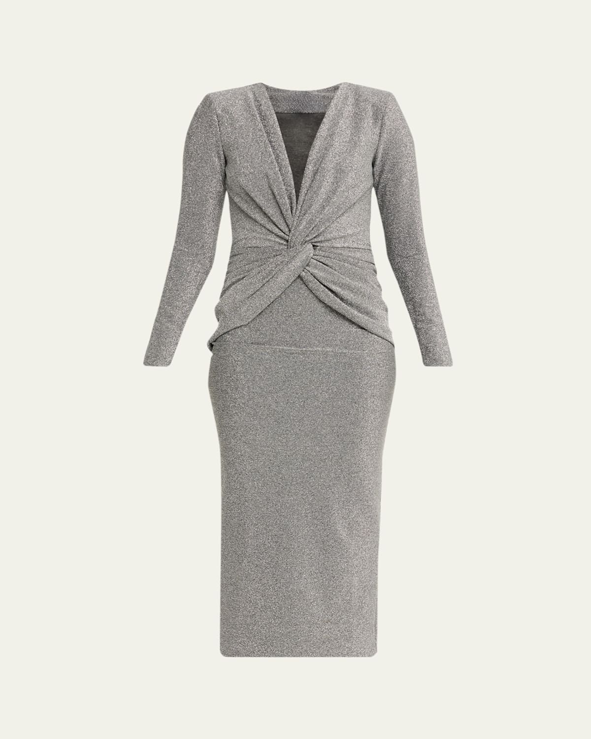 Chiara Boni La Petite Robe Jarra Twist-front Shimmer Bodycon Midi Dress In Silver