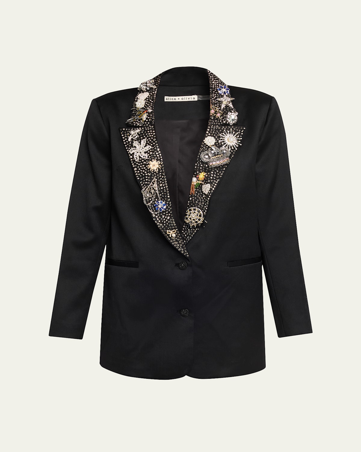 Alice And Olivia Elna Embellished Longline Blazer In Black