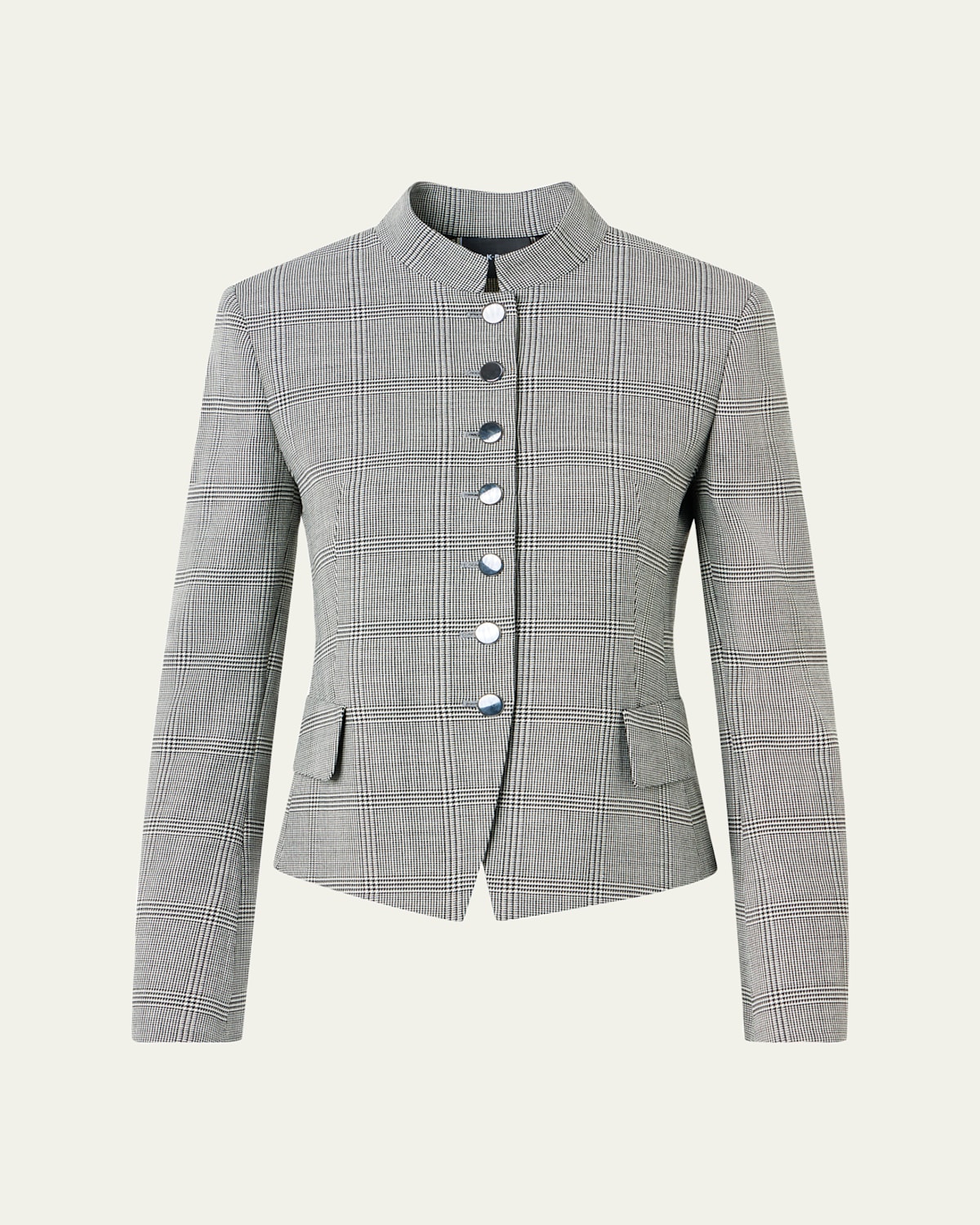 Akris Deva Prince Of Wales Wool Single-breasted Jacket In Gray
