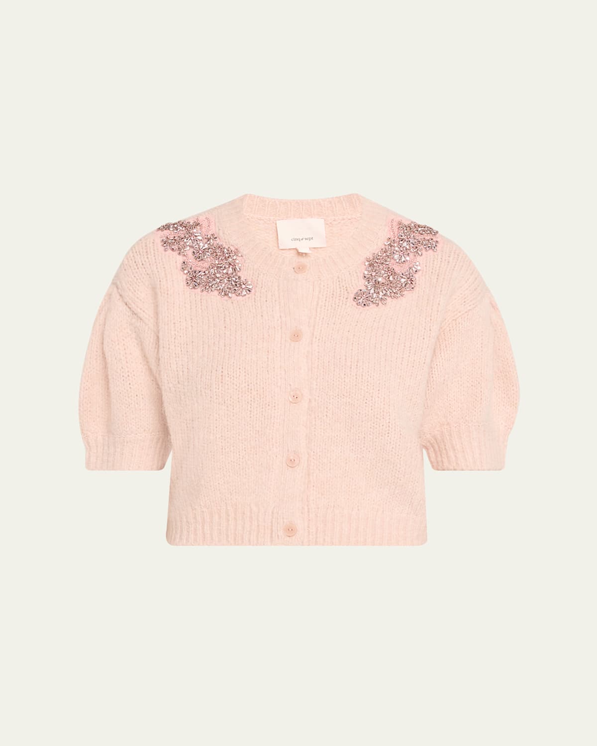Cinq À Sept Millicent Embellished Puff-sleeve Cardigan In Pink