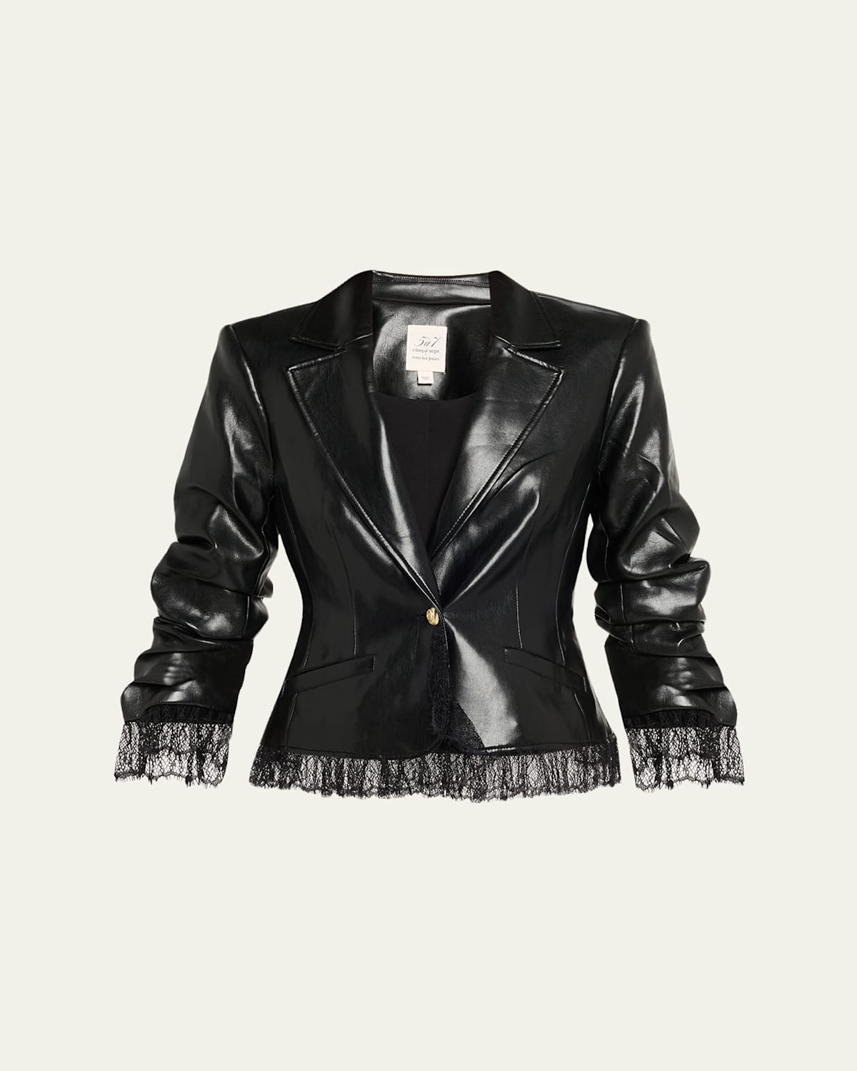 Cinq À Sept Lace-trim Vegan Leather Blazer In Blue
