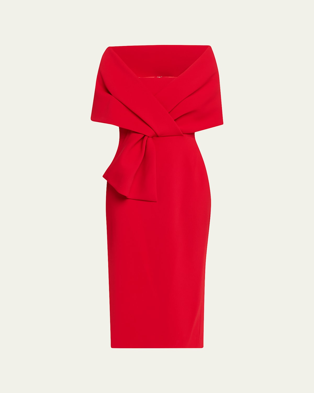 Badgley Mischka Square-neck Pleated Wrap Midi Dress In Red