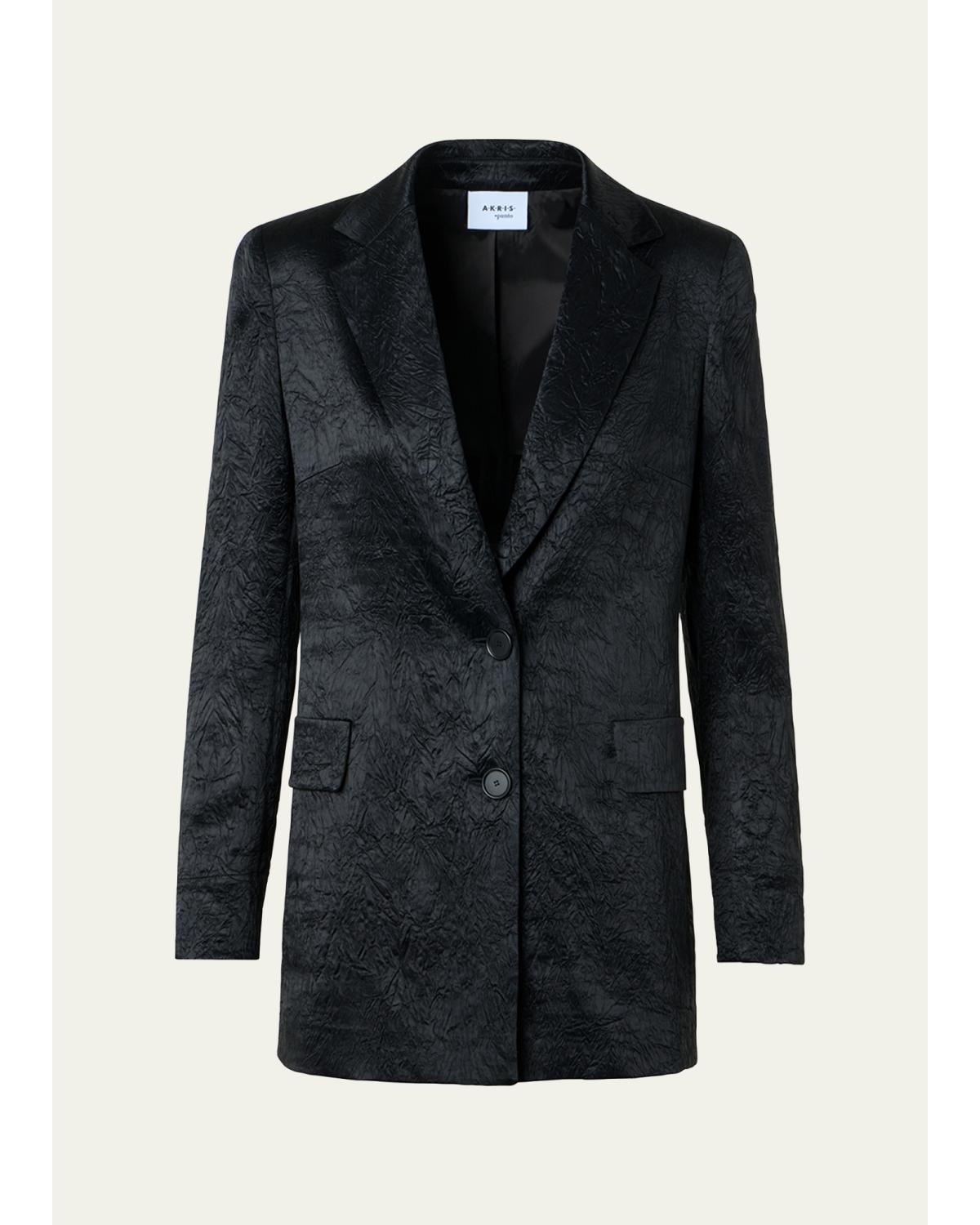 Crinkled Satin Single-Breasted Blazer Jacket