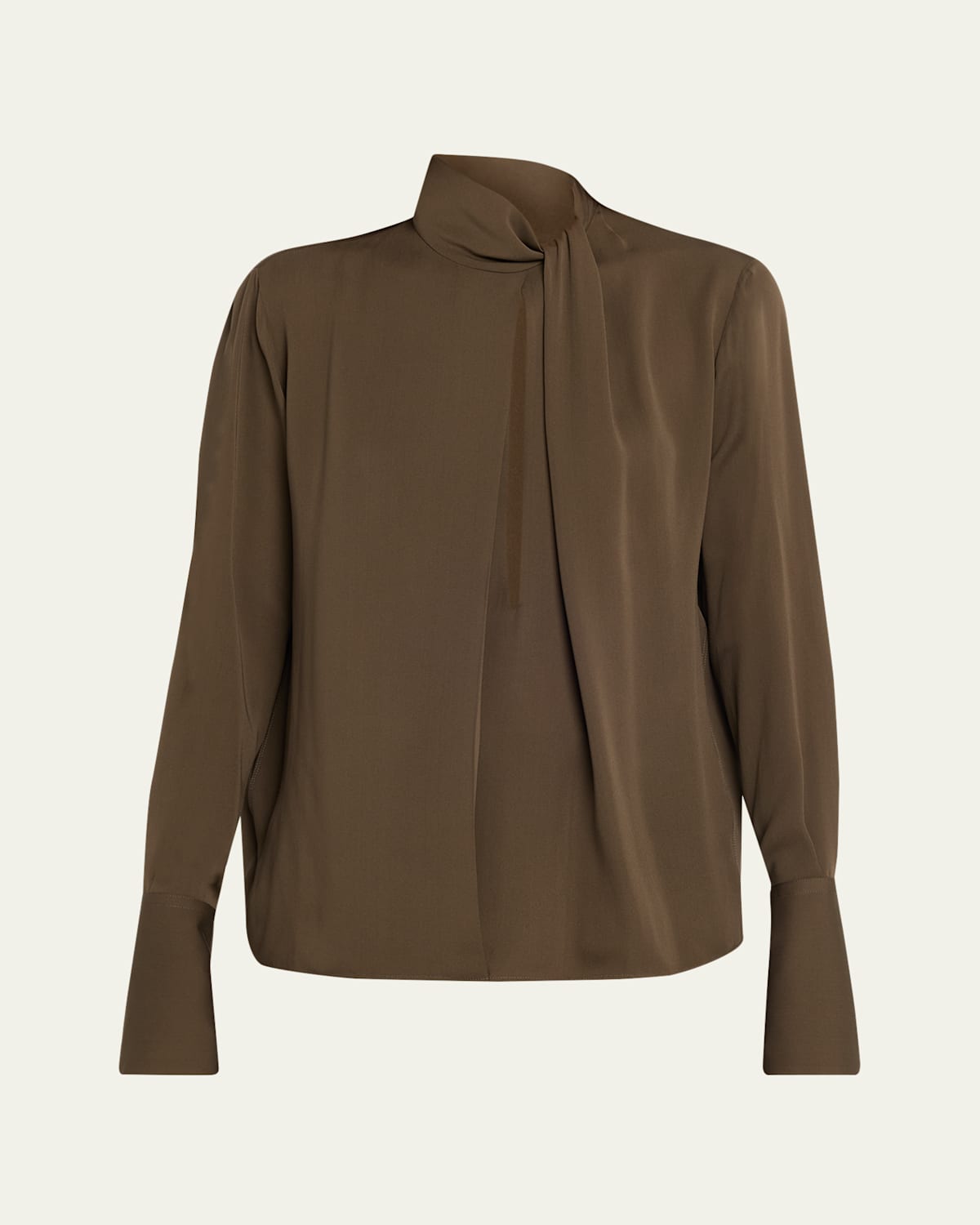 Tom Ford Twisted-neck Silk Long-sleeve Shirt In Brown