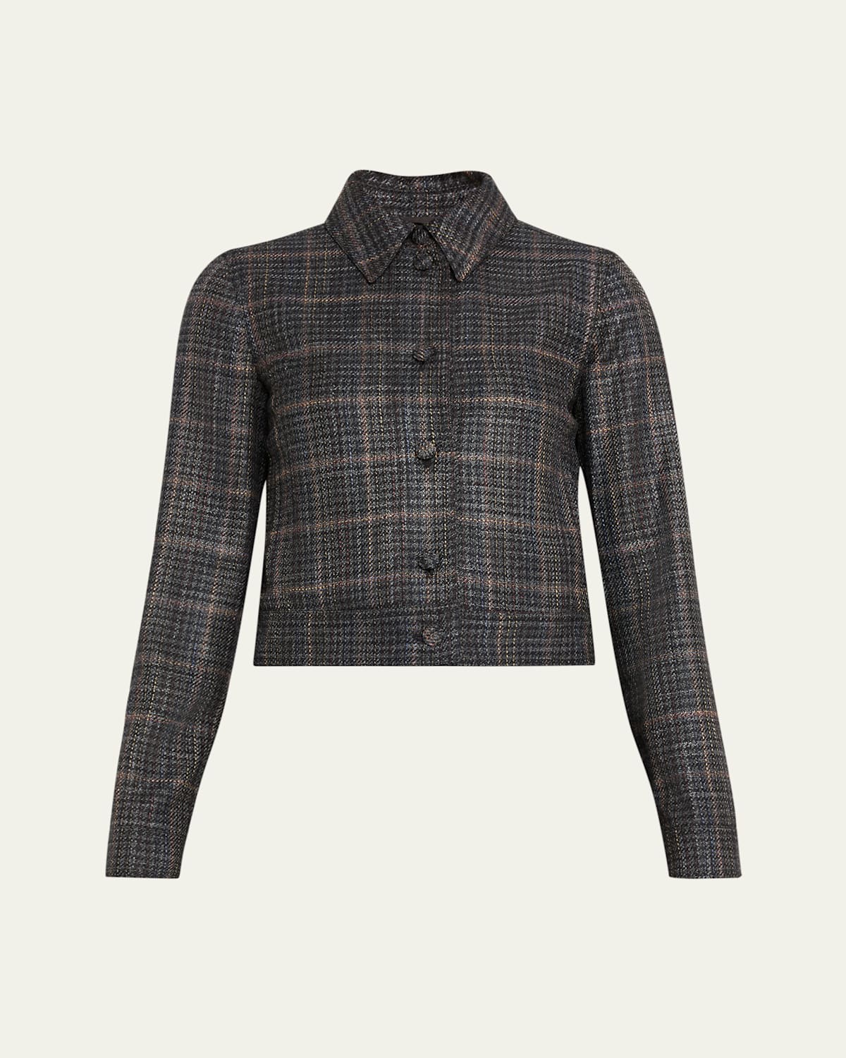 Gabriela Hearst Thereza Cropped Wool Silk Plaid Jacket In Green