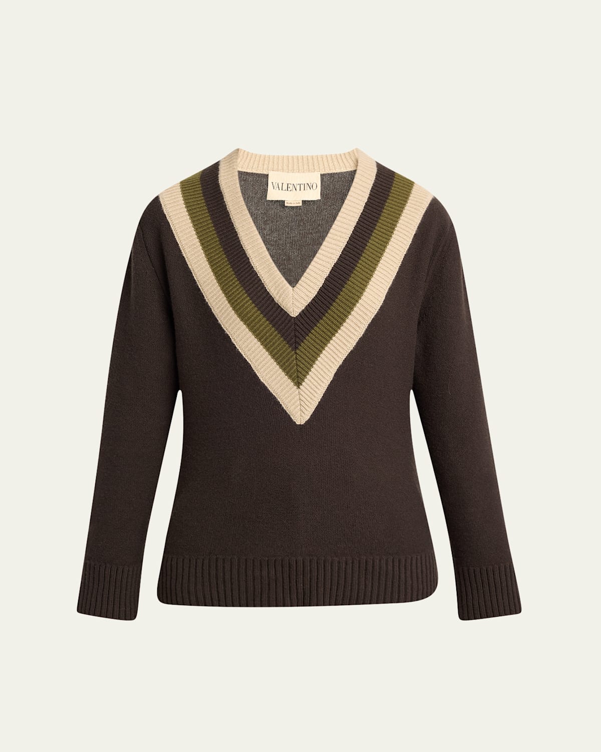 Valentino Maglia Striped Wool Sweater In Brown