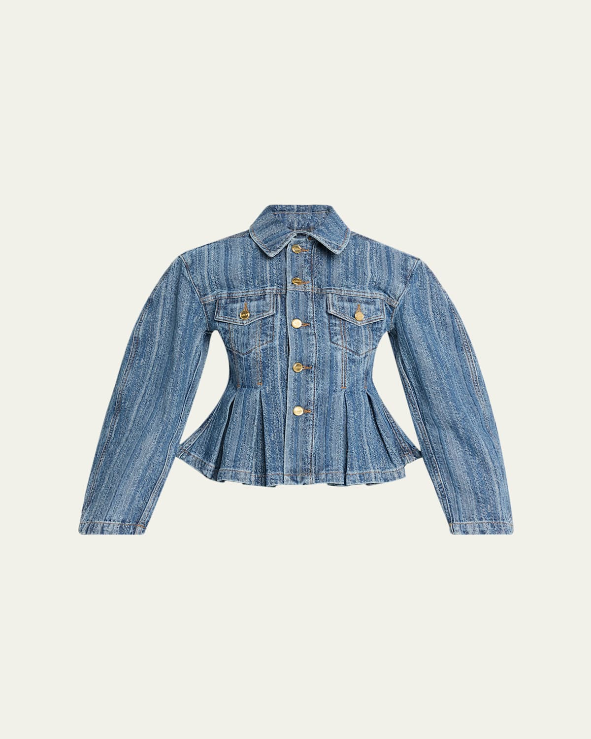 Ganni Pleated Stripe Denim Jacket In Blue