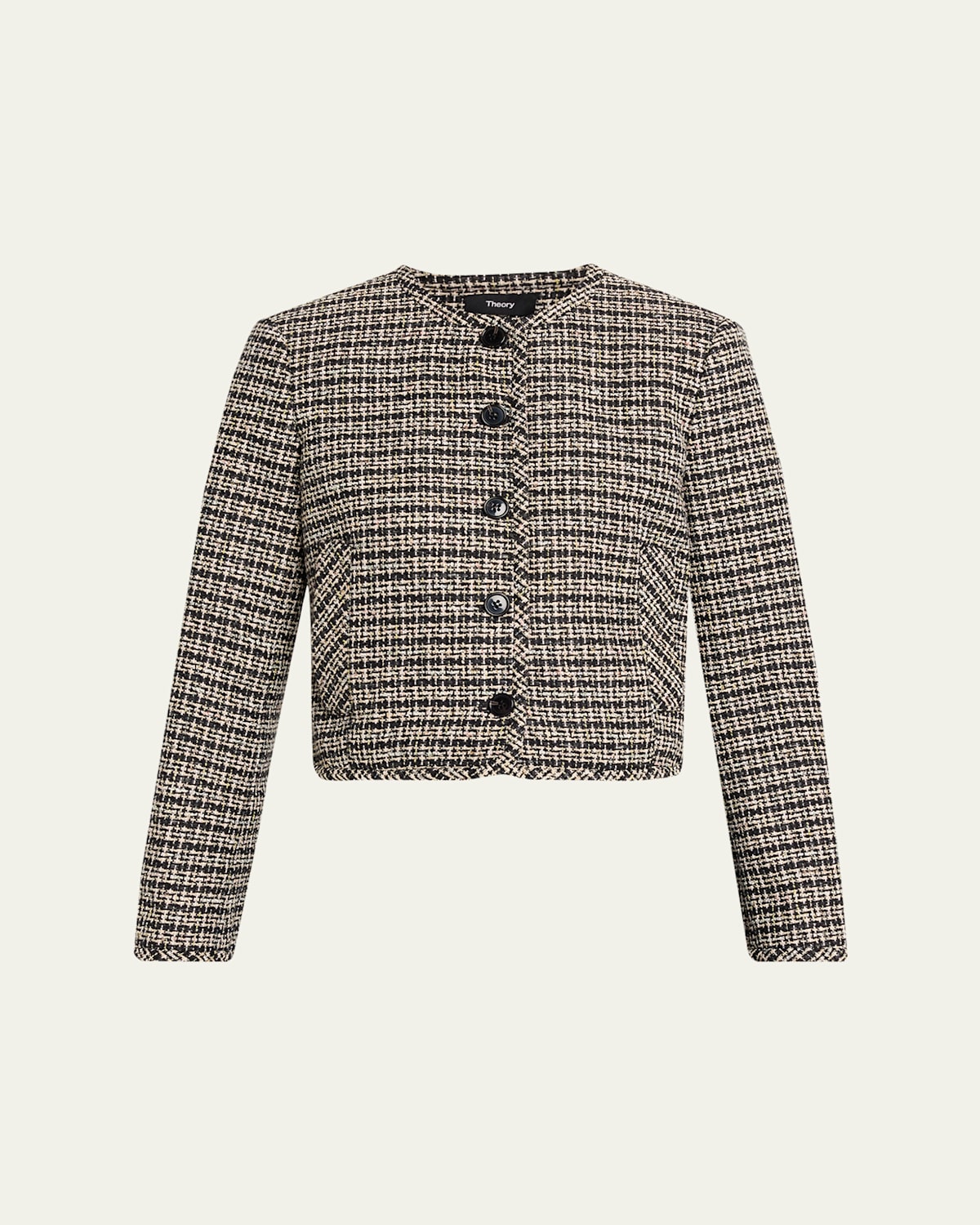 Theory Womens Shale Multi Collarless Cropped Cotton-blend Jacket In Gray